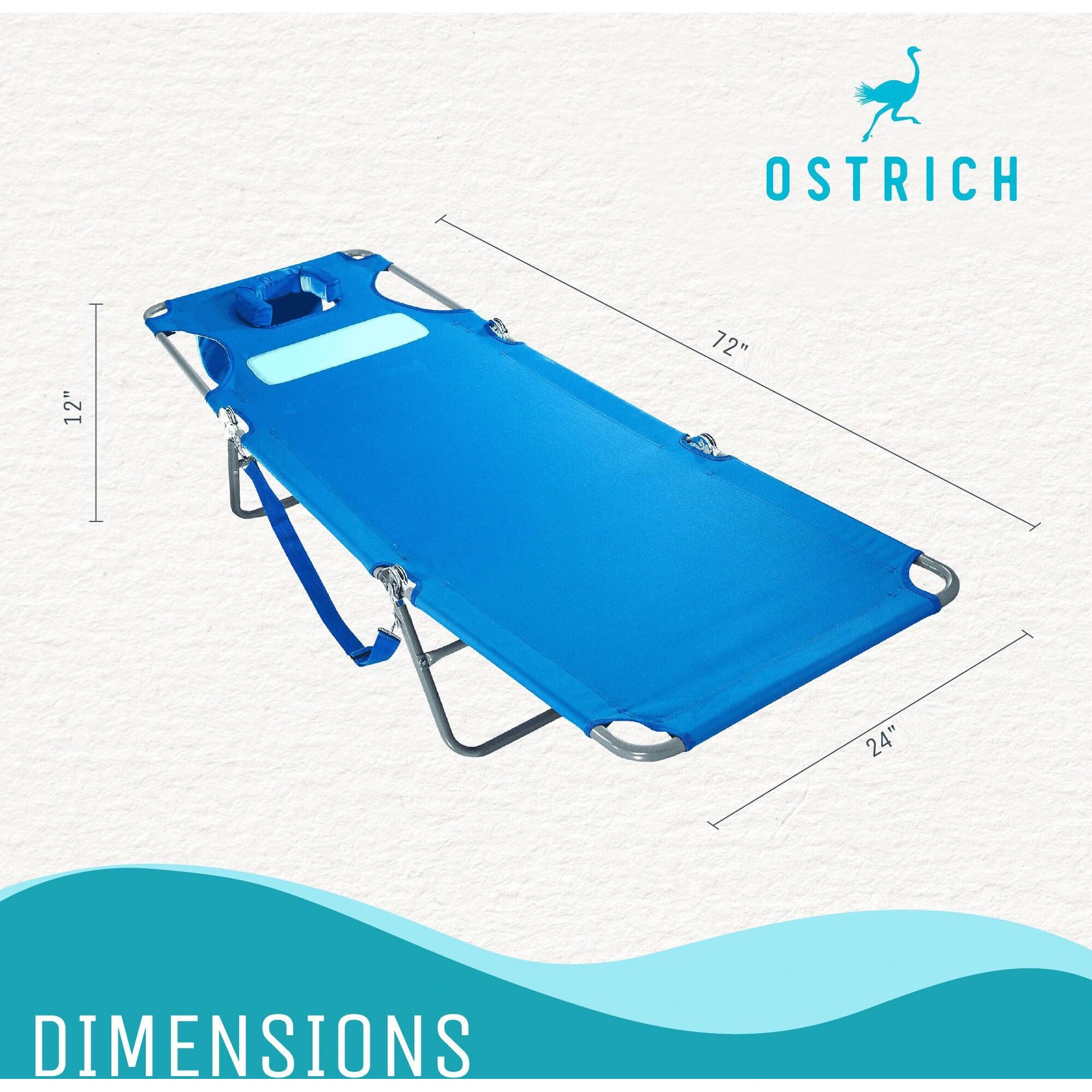 Ostrich Ladies Comfort Lounger Portable Reclining Outdoor Patio Beach Lawn Camping Pool Tanning Chair With Chest Support, Ocean Blue