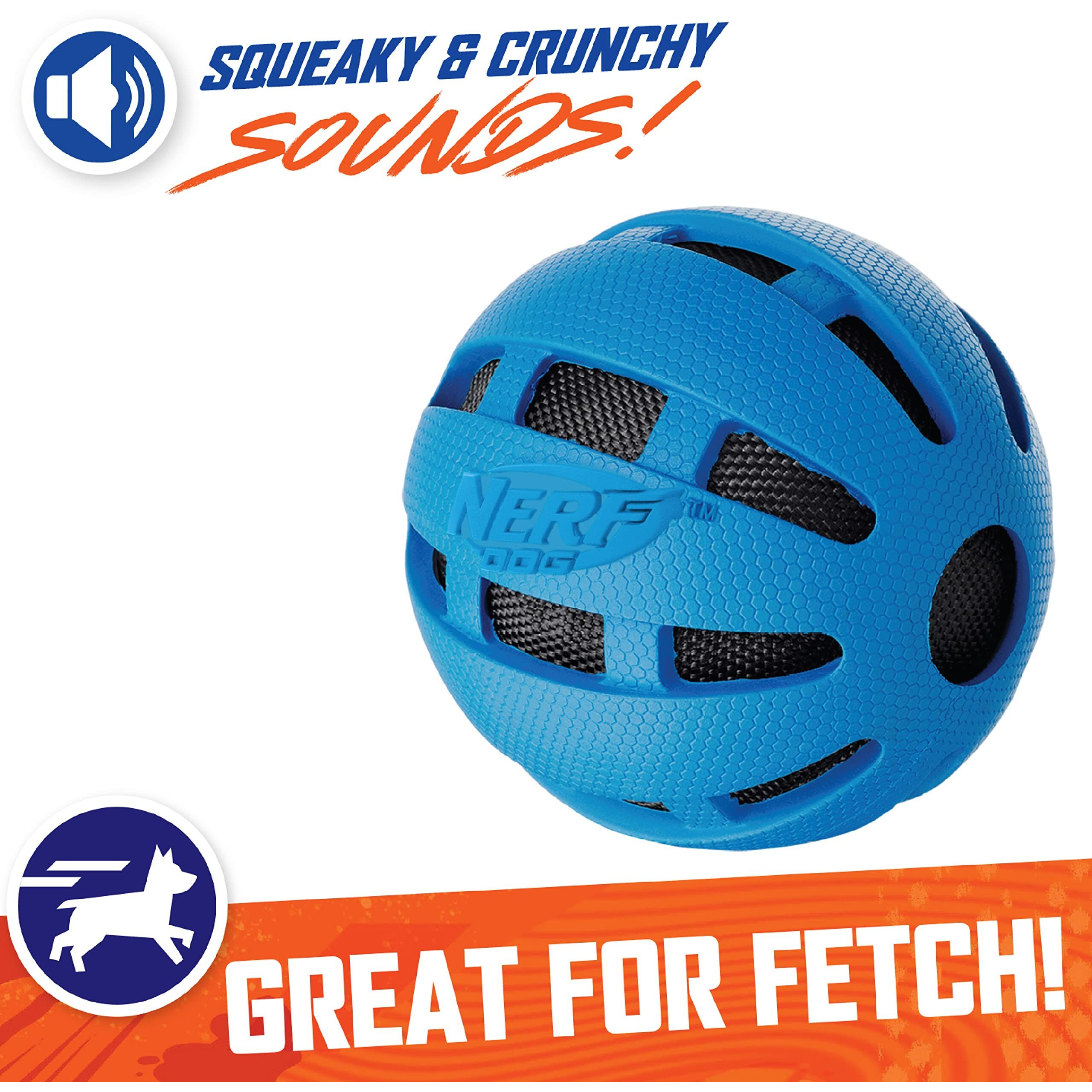Nerf Dog Crunch And Squeak Rubber Ball Dog Toy, Single, Medium/Large, Blue