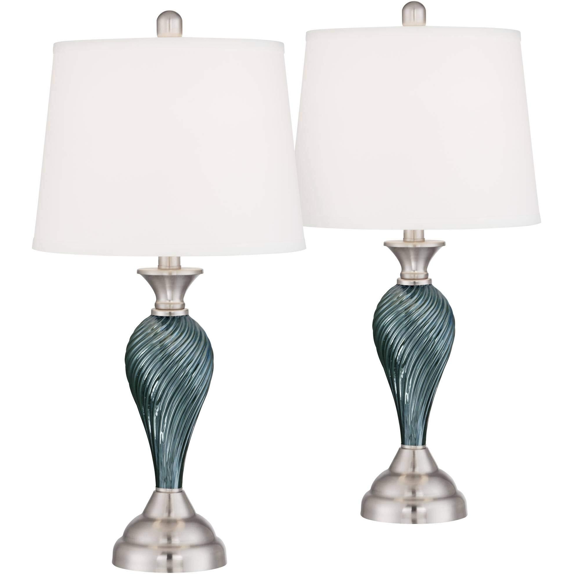 Regency Hill Arden 25"" High Twist Column Modern Coastal Table Lamps Set Of 2 Green-Blue Glass Living Room Bedroom Bedside Nightstand House Office Home Reading Kitchen Entryway Console Family