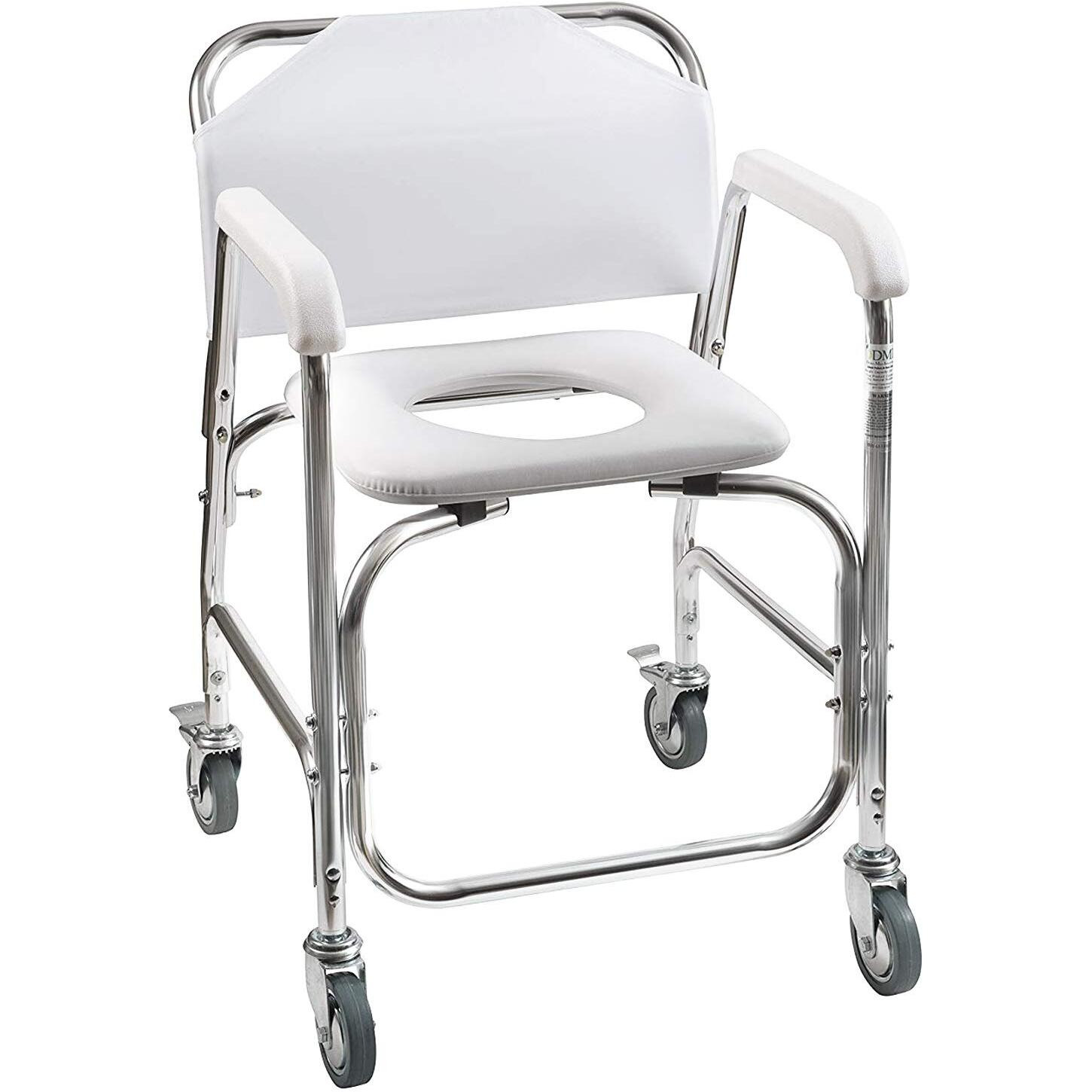 Dmi Rolling Shower Chair, Commode, Transport Chair, Fsa Eligible, Rolling Bathroom Wheelchair For Handicap, Elderly, Injured Or Disabled, Rear Locking Wheels, 250 Lb. Weight Capacity, White