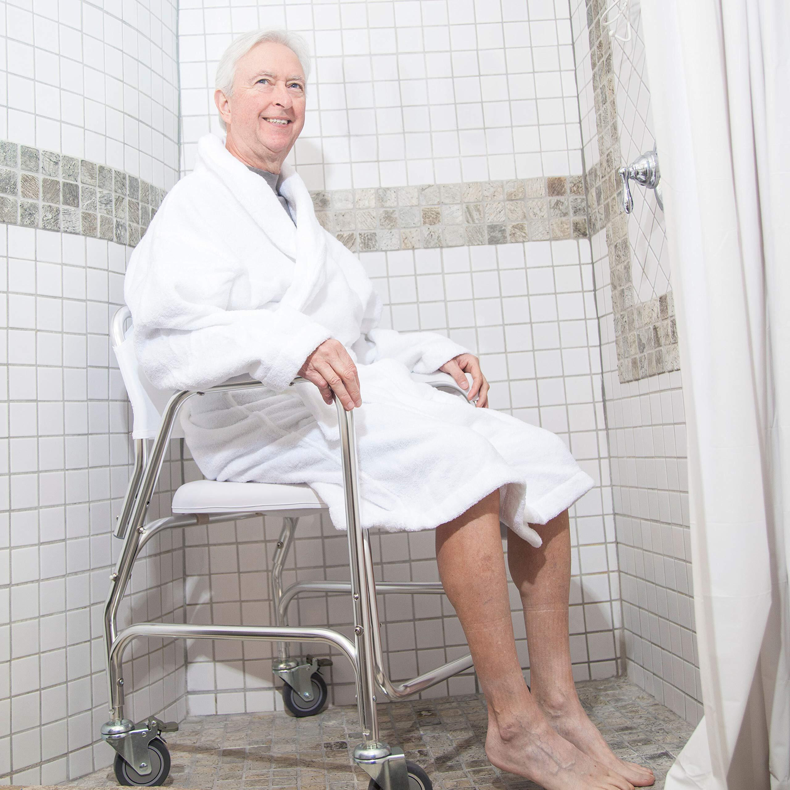 Dmi Rolling Shower Chair, Commode, Transport Chair, Fsa Eligible, Rolling Bathroom Wheelchair For Handicap, Elderly, Injured Or Disabled, Rear Locking Wheels, 250 Lb. Weight Capacity, White