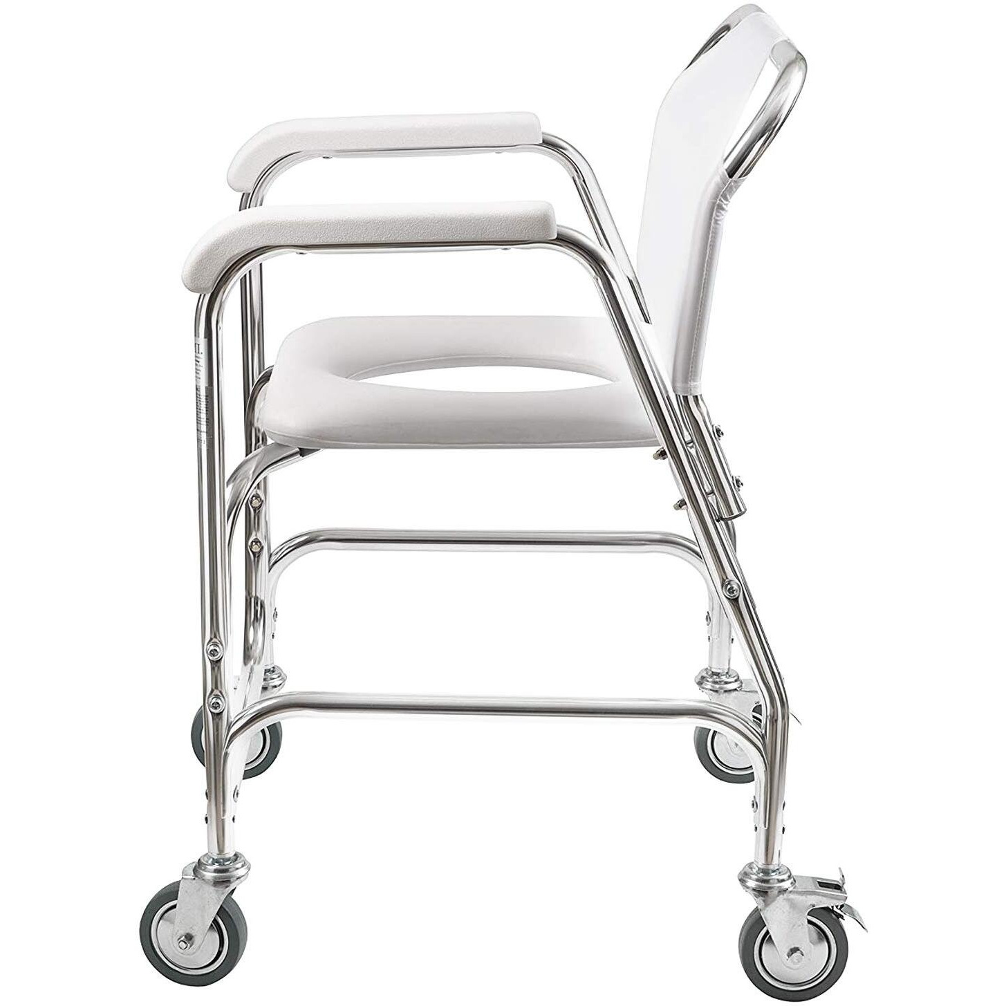 Dmi Rolling Shower Chair, Commode, Transport Chair, Fsa Eligible, Rolling Bathroom Wheelchair For Handicap, Elderly, Injured Or Disabled, Rear Locking Wheels, 250 Lb. Weight Capacity, White