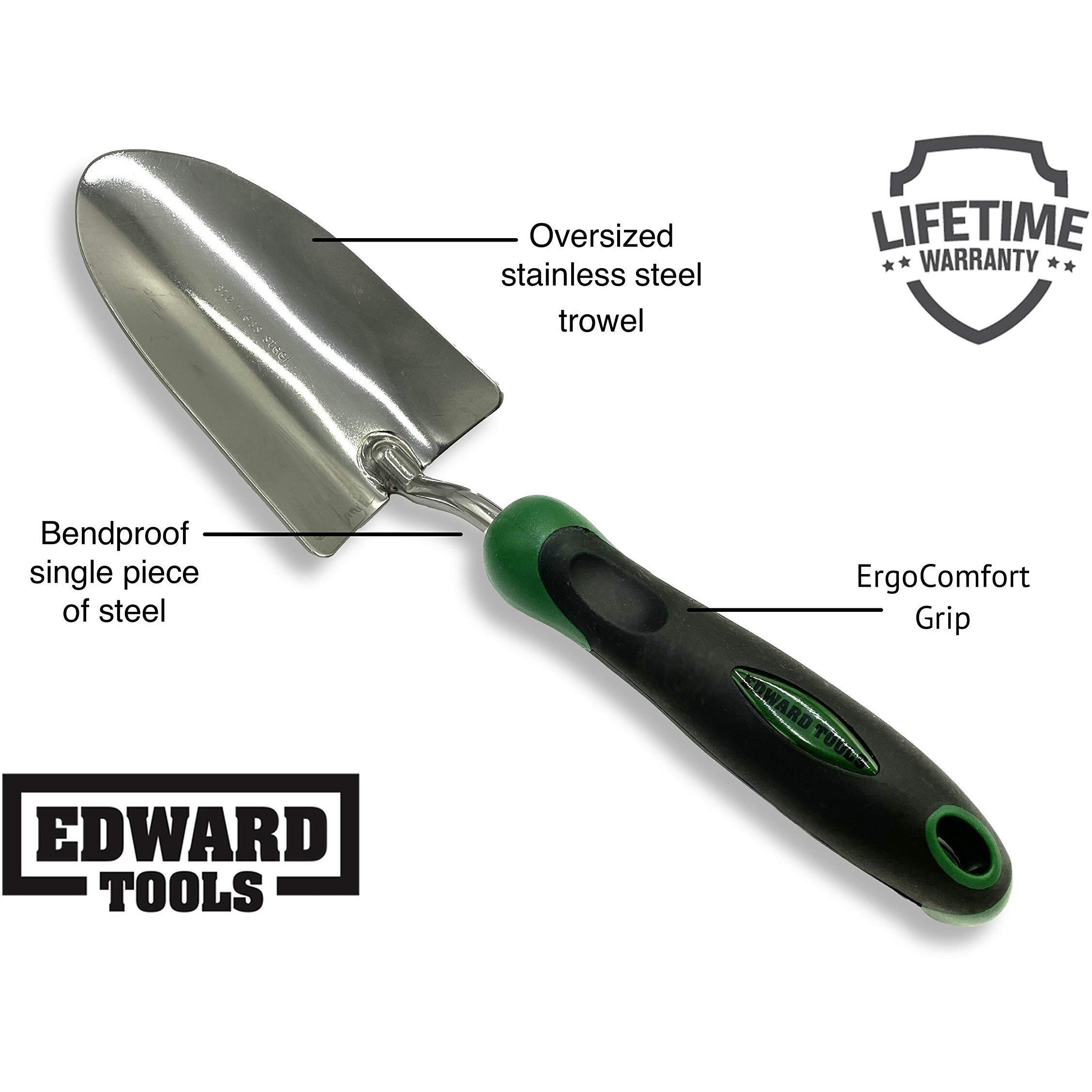 Edward Tools Bend-Proof Garden Trowel - Heavy Duty Polished Stainless Steel - Rust Resistant Oversized Garden Hand Shovel For Quicker Work - Digs Through Rocky/Heavy Soils - Comfort Grip (1)