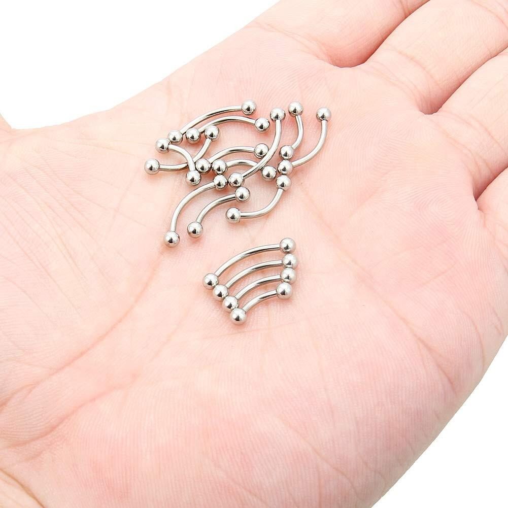 Hoeudjo Eyebrow Piercing Jewelry 16G Surgical Steel Curved Barbell With Ball Kit Tragus Ring Piercings Jewelry Silvertone 16Pcs 6Mm 8Mm 10Mm 12Mm