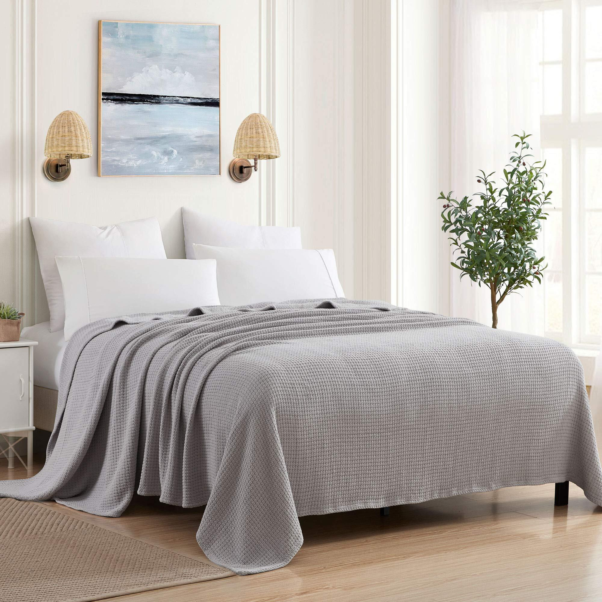Sweet Home Collection 100% Fine Cotton Blanket Luxurious Weave Stylish Design Soft And Comfortable All Season Warmth, Full/Queen, Silver(Pack Of 1)