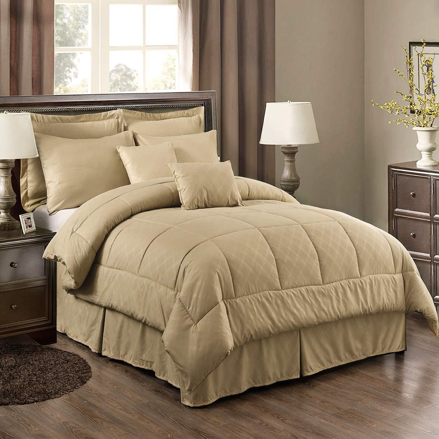 Merry Home King Size Comforter Set With Sheets For 14"" Deep Pocket - 430Gsm Heavyweight, Luxury 10 Piece Embroidered Bed In A Bag Comforter Sets With Decorative Pillow, Bedskirt, Shams, Taupe