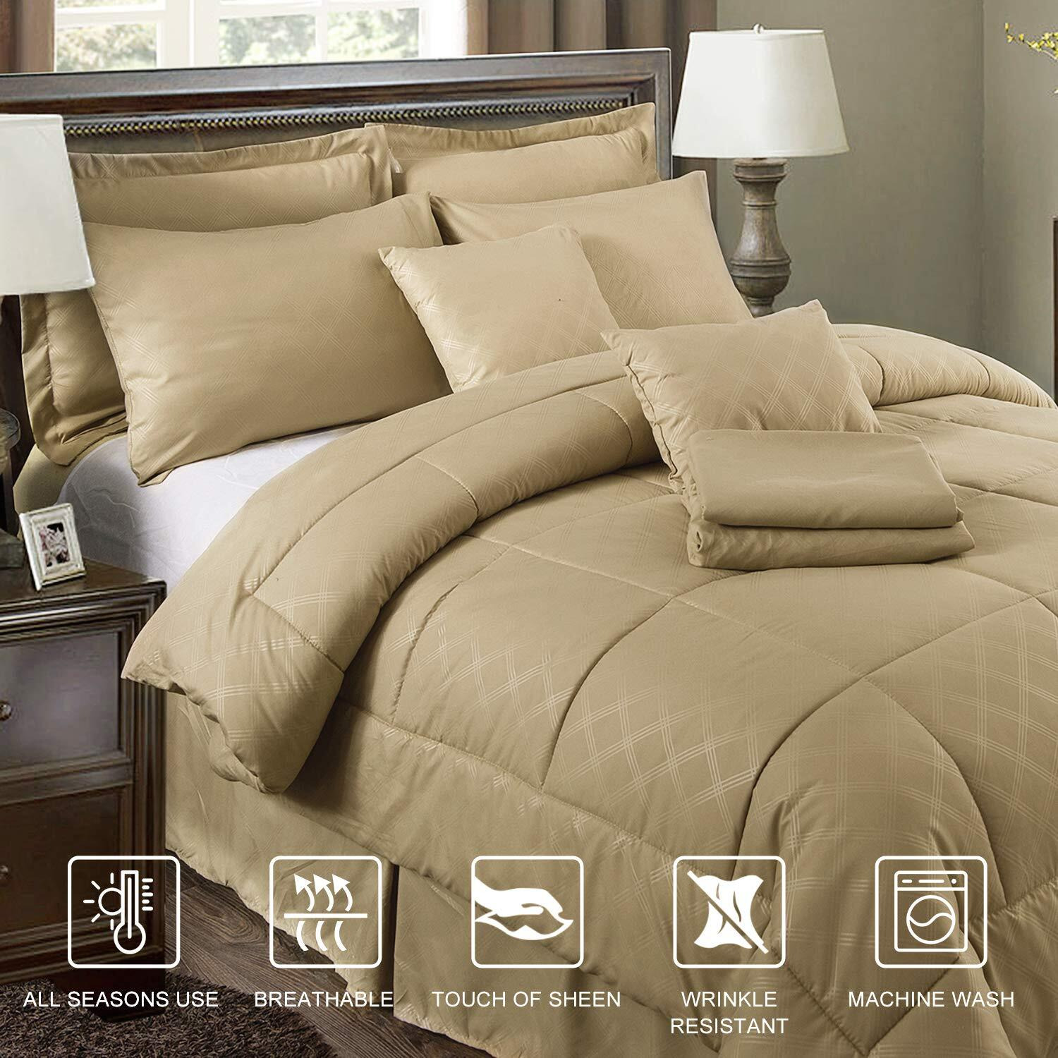 Merry Home King Size Comforter Set With Sheets For 14"" Deep Pocket - 430Gsm Heavyweight, Luxury 10 Piece Embroidered Bed In A Bag Comforter Sets With Decorative Pillow, Bedskirt, Shams, Taupe