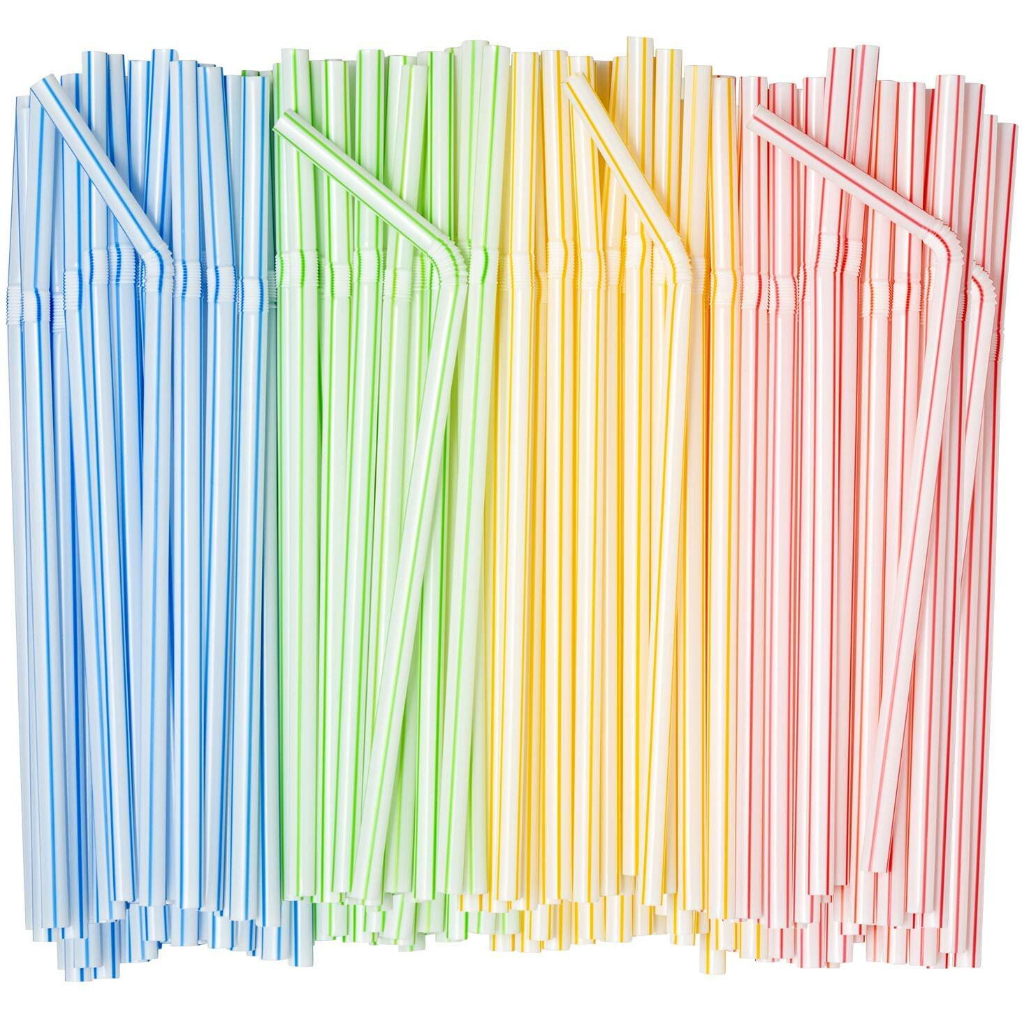 Comfy Package [500 Pack] 7.75"" High Flexible Plastic Straws, Disposable Drinking Straws - Striped Assorted Colors