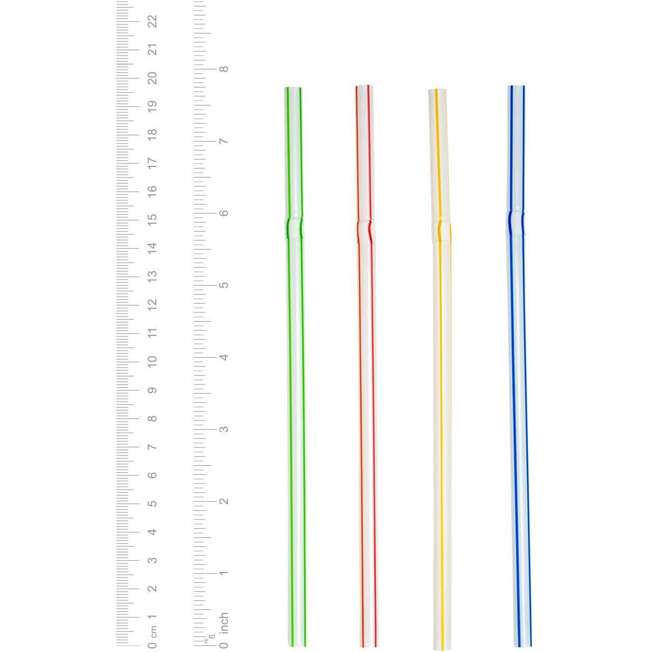 Comfy Package [500 Pack] 7.75"" High Flexible Plastic Straws, Disposable Drinking Straws - Striped Assorted Colors