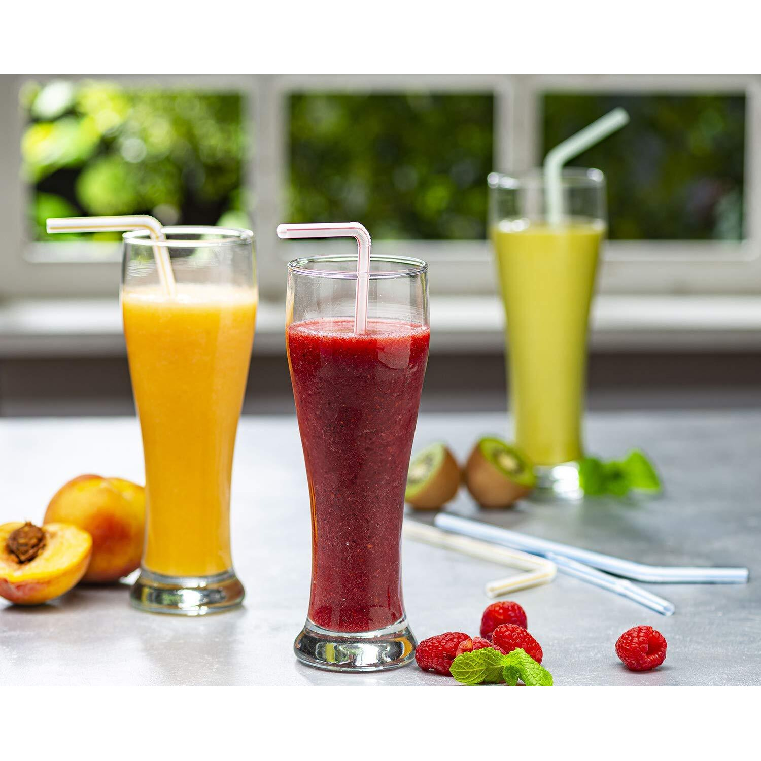 Comfy Package [500 Pack] 7.75"" High Flexible Plastic Straws, Disposable Drinking Straws - Striped Assorted Colors