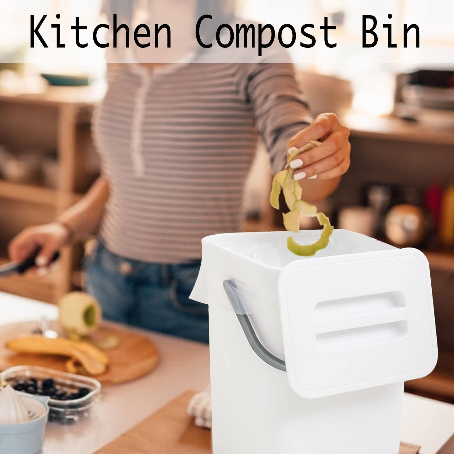 Lalastar Compost Bin Indoor Kitchen Sealed, Hanging Small Trash Can With Lid Under Sink For Kitchen, Food Waste Bin For Countertop, Mountable Garbage Can For Bathroom, Rv, 5L/1.3 Gal, White