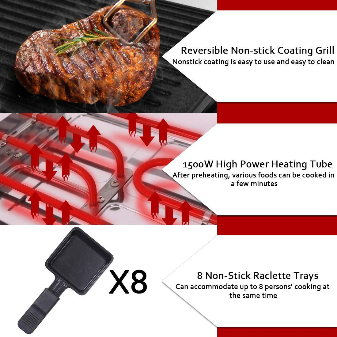 Cusimax Raclette Grill Electric Grill Table Portable 2 In 1 Korean Bbq Grill Indoor & Cheese Raclette, Reversible Non-Stick Plate, Crepe Maker With Adjustable Temperature Control And 8 Paddles