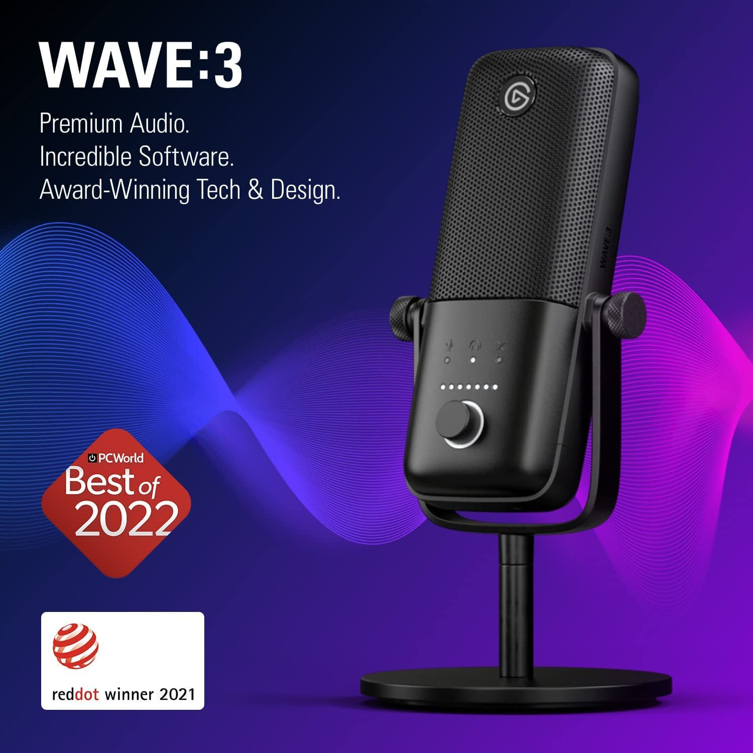 Elgato Wave3 - Premium Studio Quality Usb Condenser Microphone For Streaming, Podcast, Gaming And Home Office, Free Mixer Software, Sound Effect Plugins, Anti-Distortion, Plug N Play, For Mac, Pc