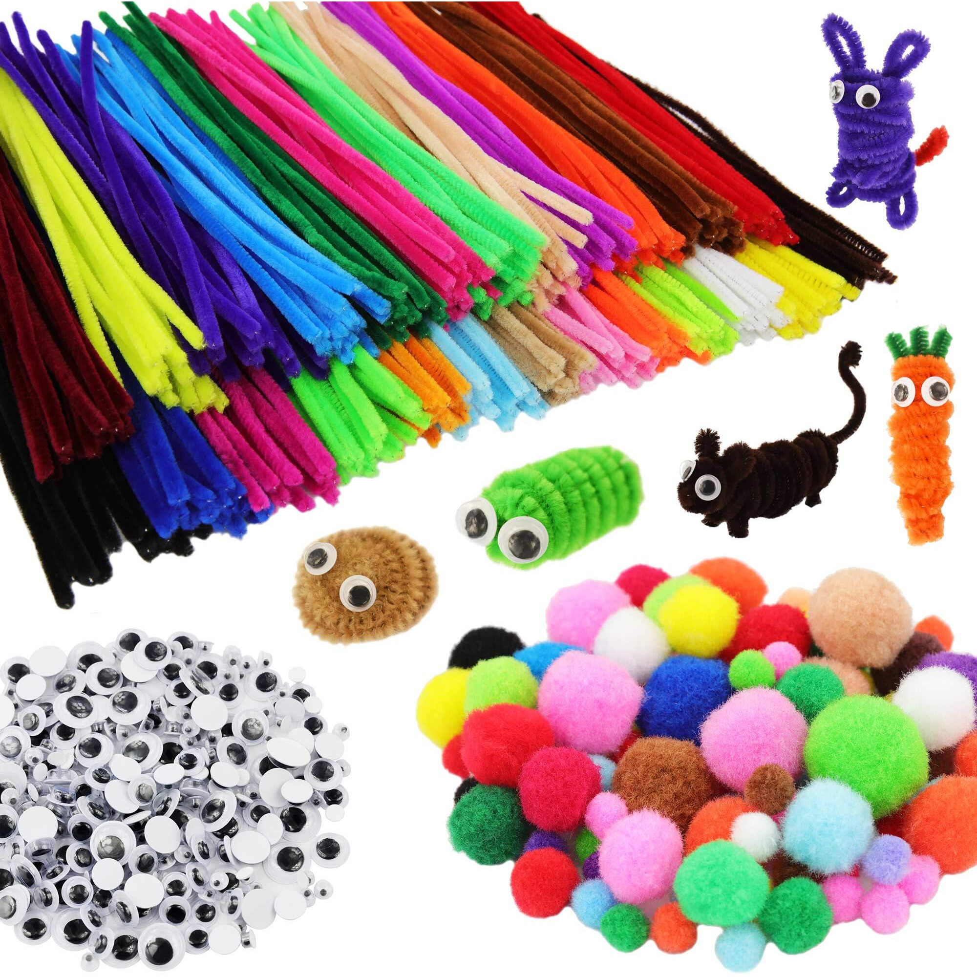 862 Pieces Kids Art & Craft Supplies Set Diy Activities & Parties Pipe Cleaners Craft Set 200 Pcs Pipe Cleaners 454 Pcs Pom Poms 208 Pcs Wiggle Eyes Self Adhesive1