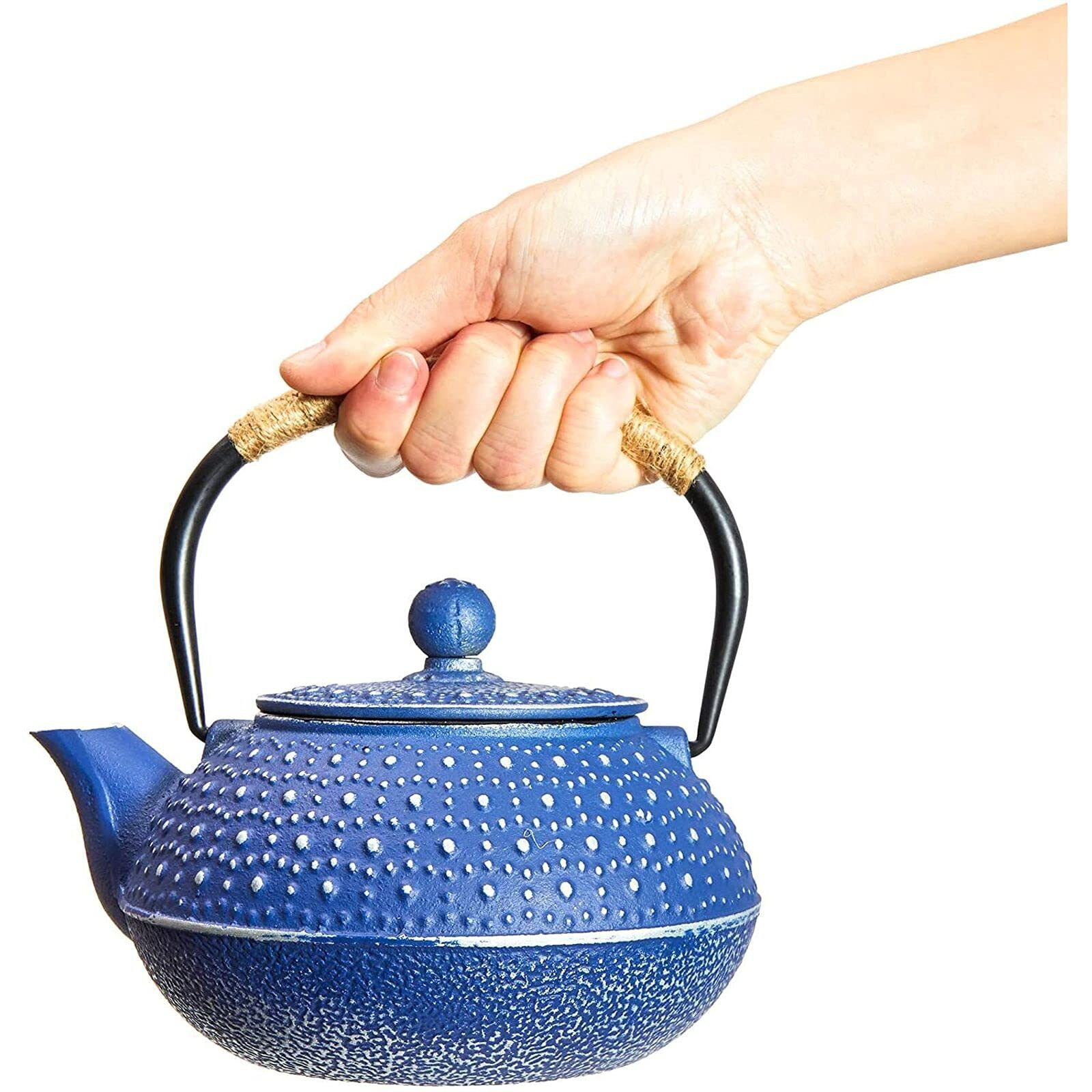 Juvale Cast Iron Teapot With Infuser - Japanese Tea Kettle, Loose Leaf Tetsubin With Handle And Trivet (Blue, 3 Pcs, Holds 27 Oz, 800 Ml)