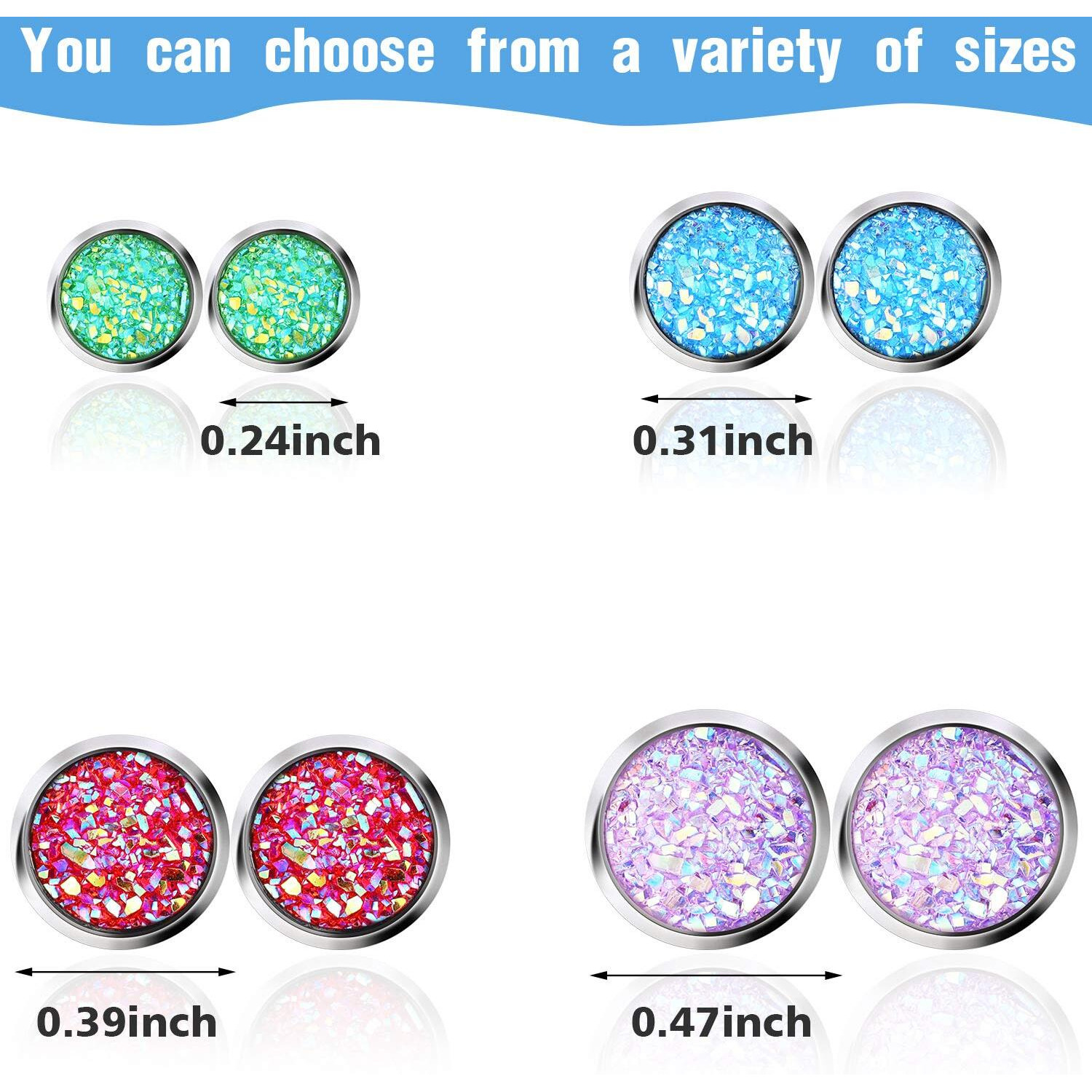 20 Pairs Druzy Stud Earrings Set Stainless Steel Earrings Pierced Earrings Jewelry For Women(Round)