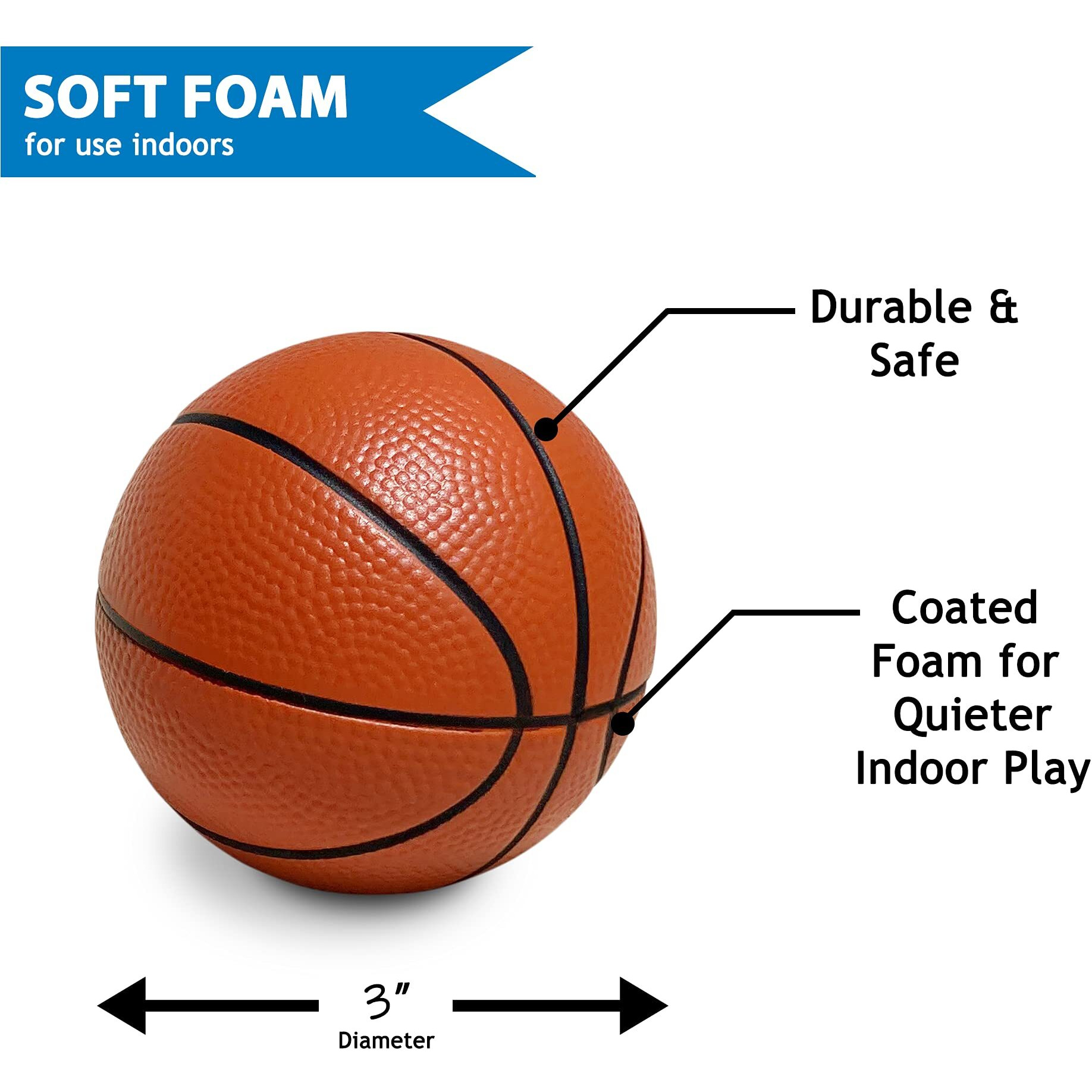 Soft Foam Mini Basketball - 3"" Ball For Nerf Hoops & Indoor Play - Durable & Lightweight, Textured Surface, Compatible With Nerf Hoop - Set Of Multi-Pack Balls For Swishing & Practicing Basketballs