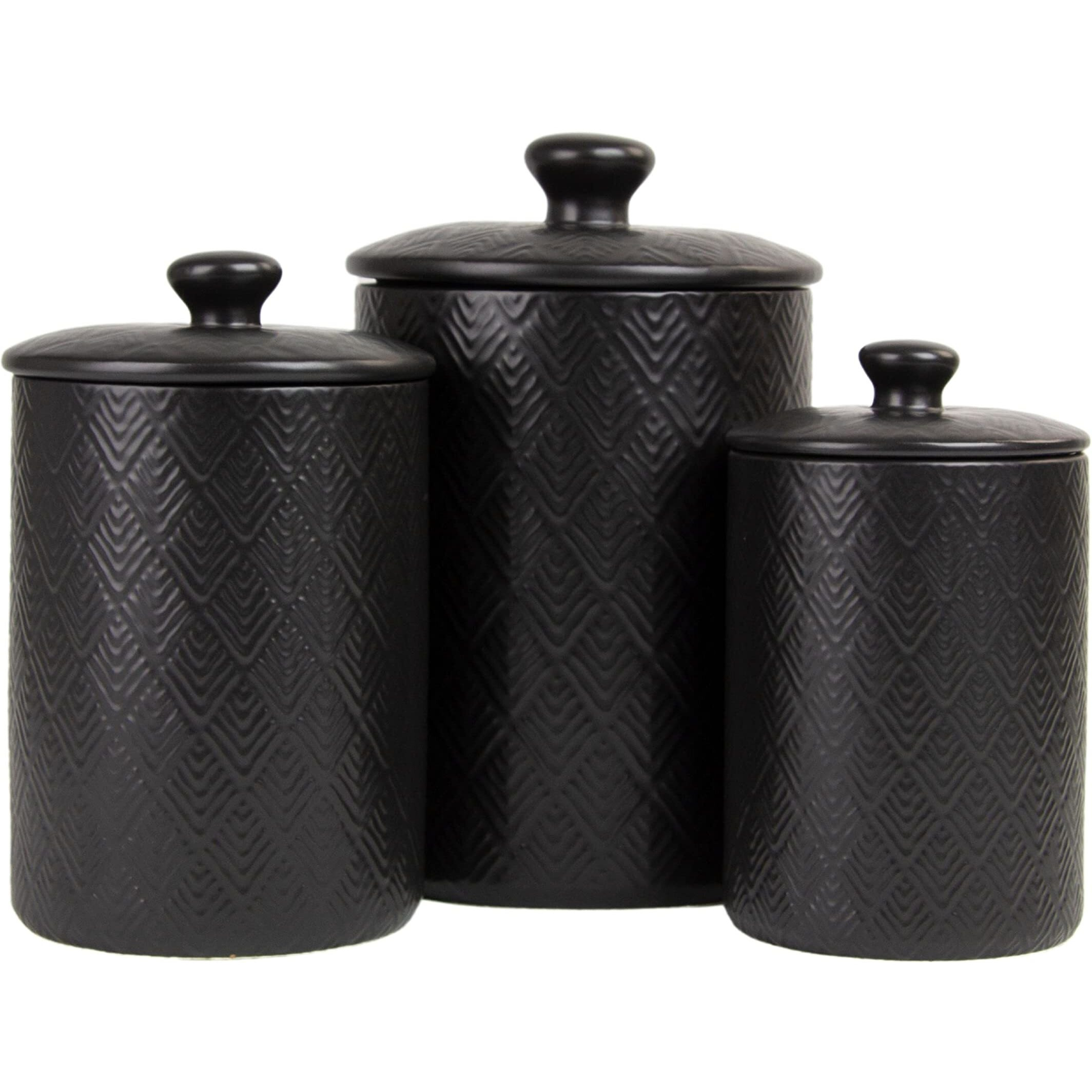 10 Strawberry Street Kitchen Canister, 3 Piece Set, Marquis Matte Black
