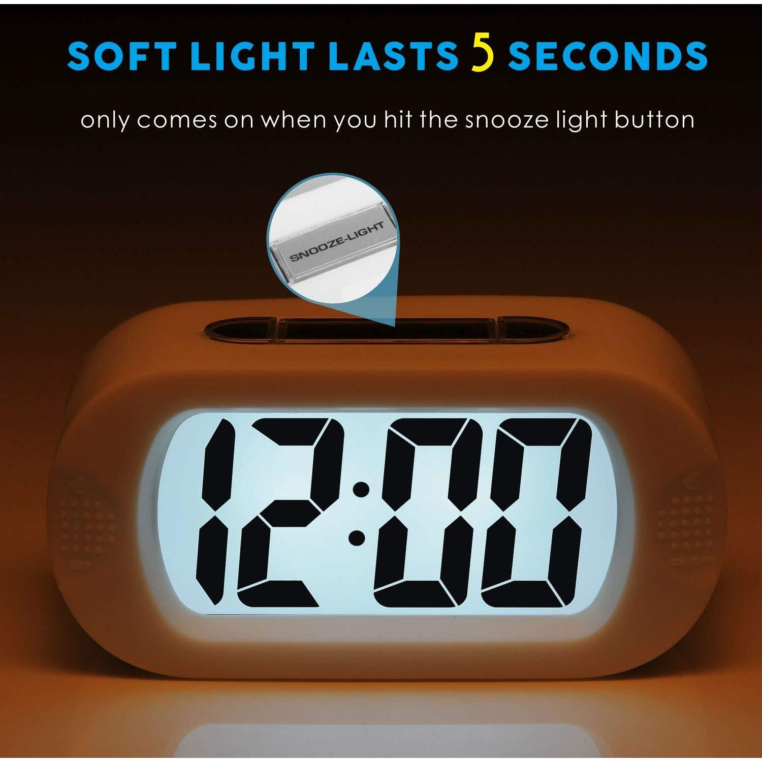 Plumeet Kids Alarm Clock Large Digital Lcd Travel Alarm Clocks With Snooze And Night Light - Ascending Sound And Handheld Size - Best Gift For Kids (White)