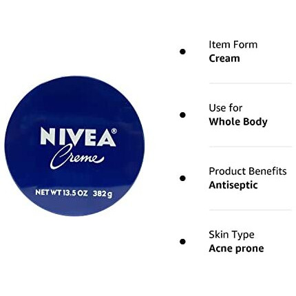 Nivea Creme Tin - 400Ml Pack Of 1, Whole Body Moisturizer For Acne-Prone Skin, Alcohol-Free & Antiseptic