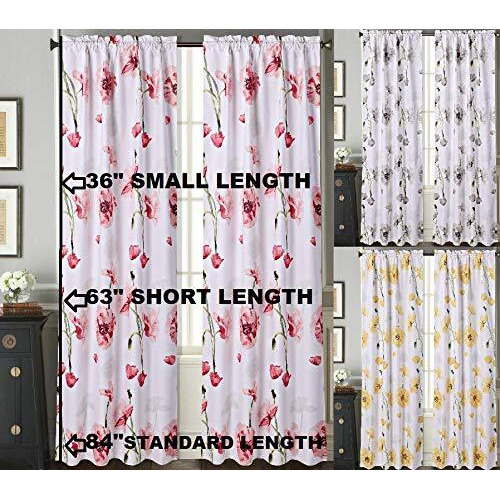 Sapphire Home 2 Rod Pocket Curtain Panels 63 Inches Long, Decorative Floral Print, Light Filtering Room Darking Thermal Foam Back Lined Curtain Panels For Living/Bedroom/Patio Door, Drp 63"" Orange