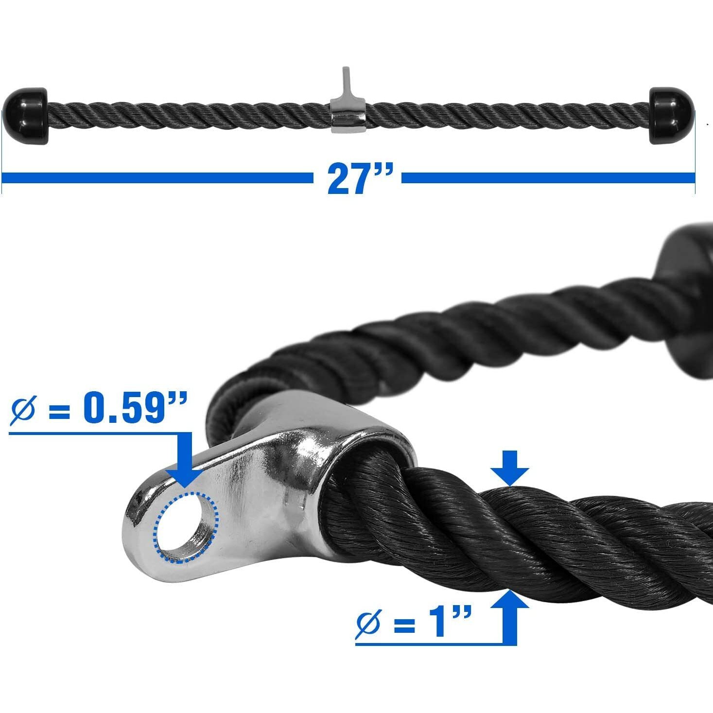 Yes4All Combo Tricep Rope, V-Shaped Bar & Revolving / Rotating Straight Bar - V-Shaped Press Down Bar - Tricep Rope Pull Down - Lat Pull Down Bar