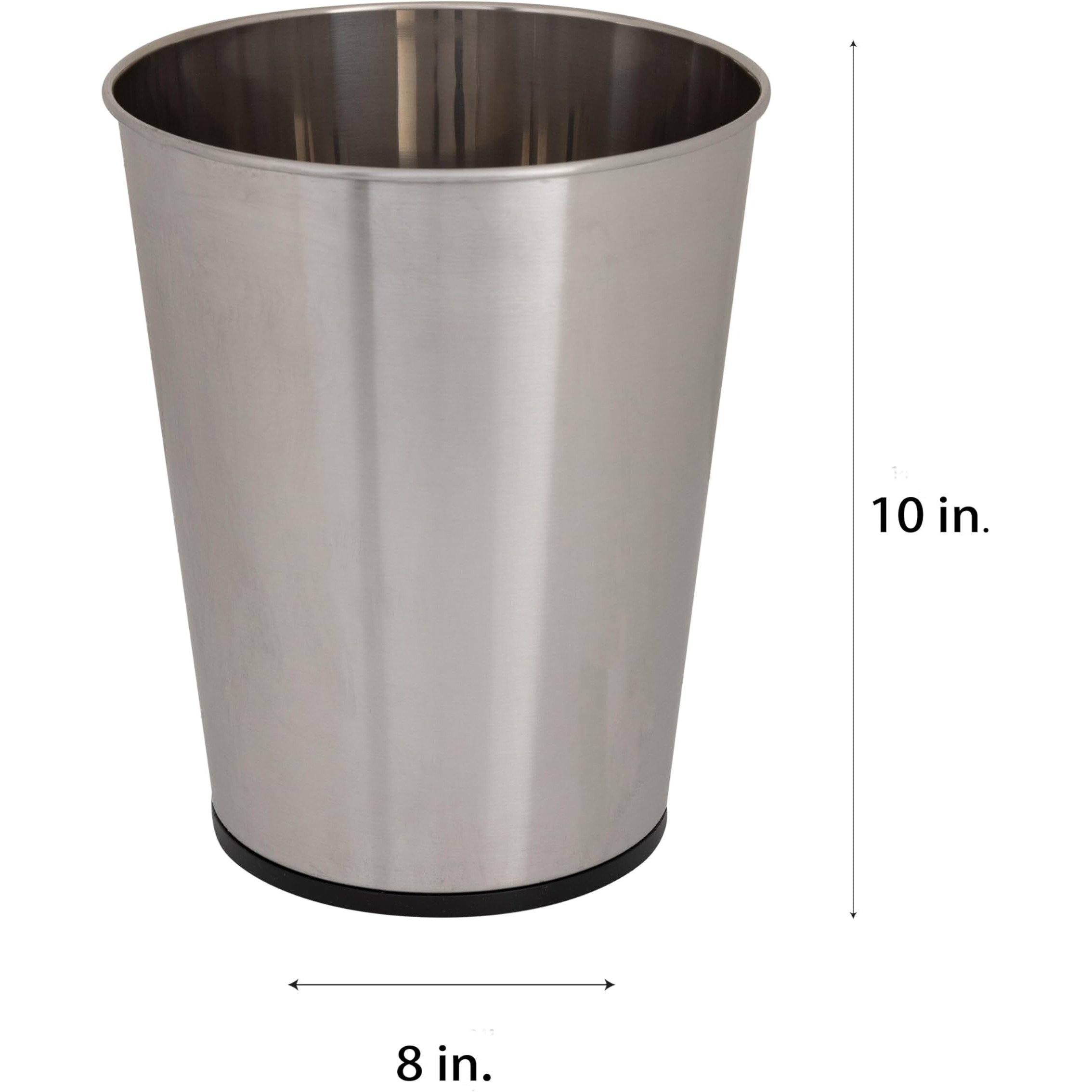 Bath Bliss 5 Liter Small Wastebasket | Round Open Top | Trash Can | Bathroom | Bedroom | Kitchen | Office | Dorm | Disposal Waste Bin | Garbage | Stainless Steel