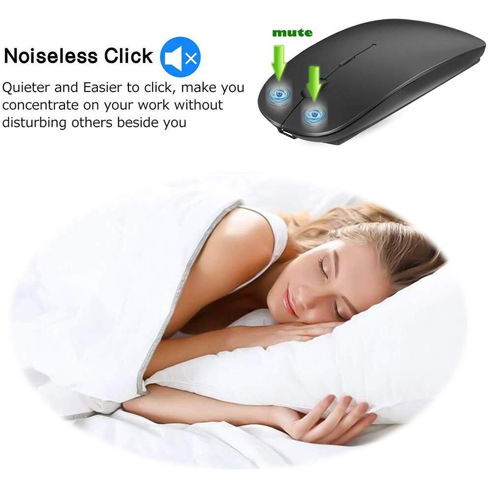 Klo Rechargeable Bluetooth Mouse For Macbook/Macbook Air/Pro/Ipad, Wireless Mouse For Laptop/Notebook/Pc/Ipad/Chromebook (Black)