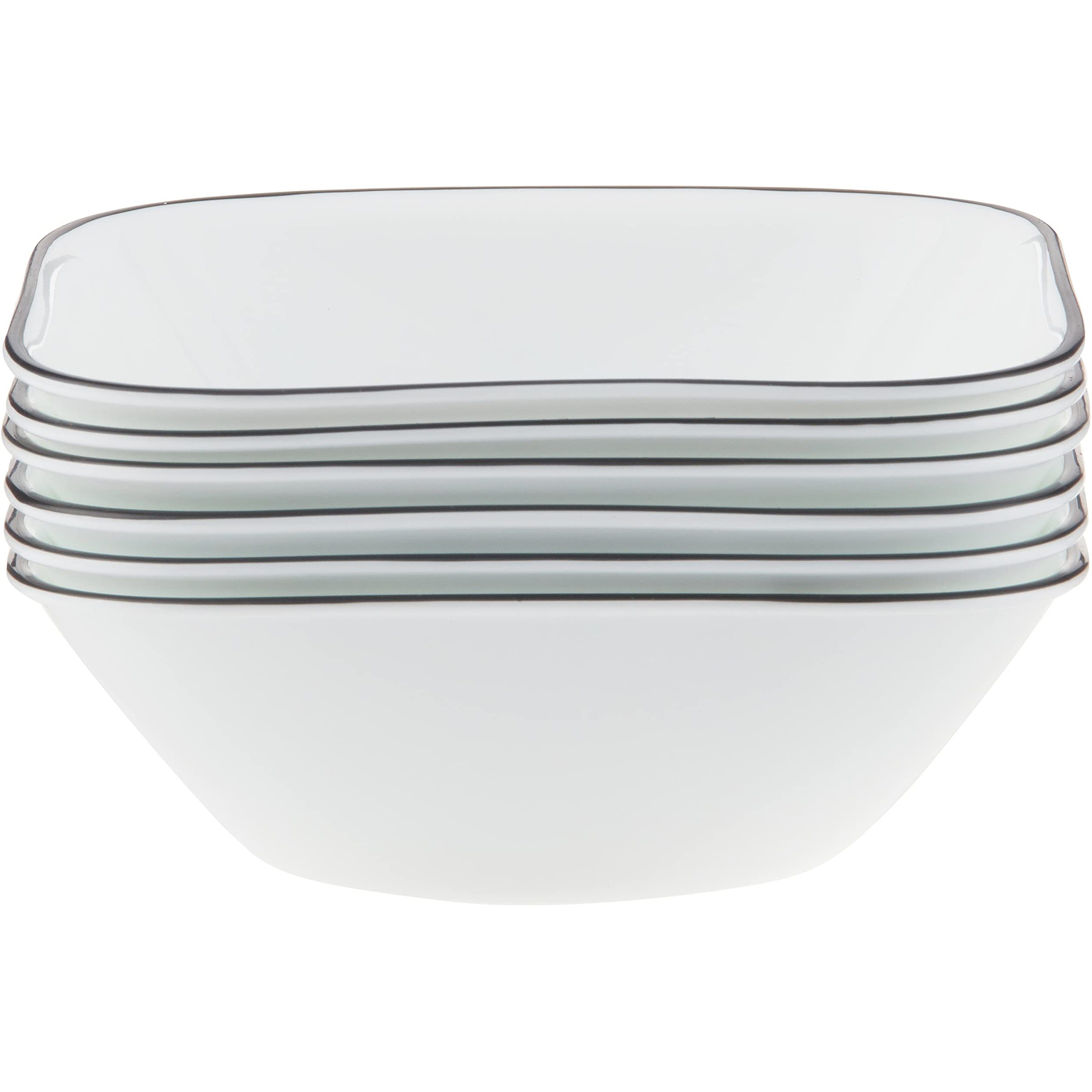 Corelle Vitrelle 6-Piece (22-Oz) Cereal Soup Bowls, Triple Layer Glass And Chip Resistant, Lightweight Square Dinnerware Bowl Set, Simple Lines