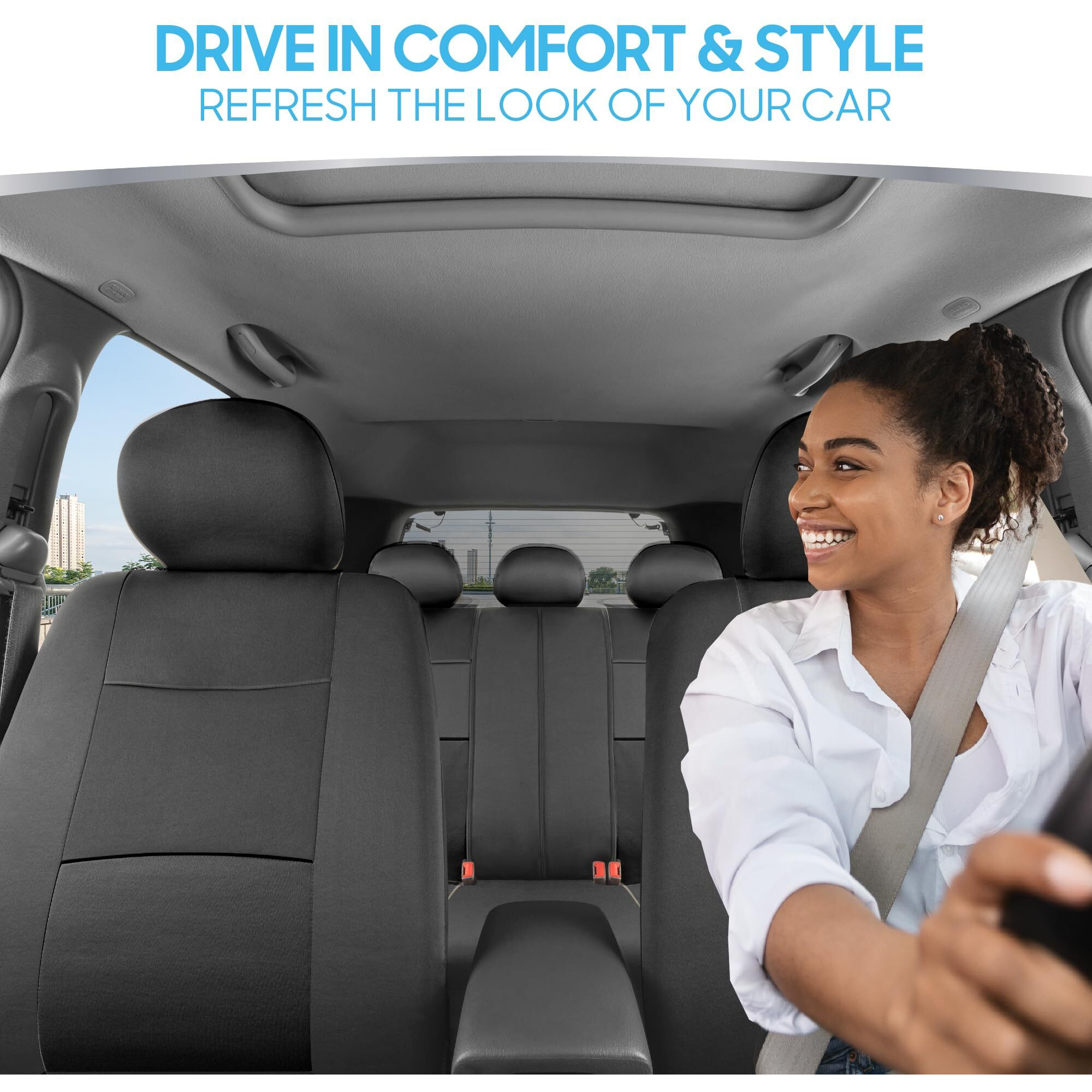 Bdk Polypro Car Seat Covers Full Set In Solid Charcoal - Front And Rear Split Bench Seat Covers For Cars, Easy To Install, Accessories For Auto Trucks Van Suv
