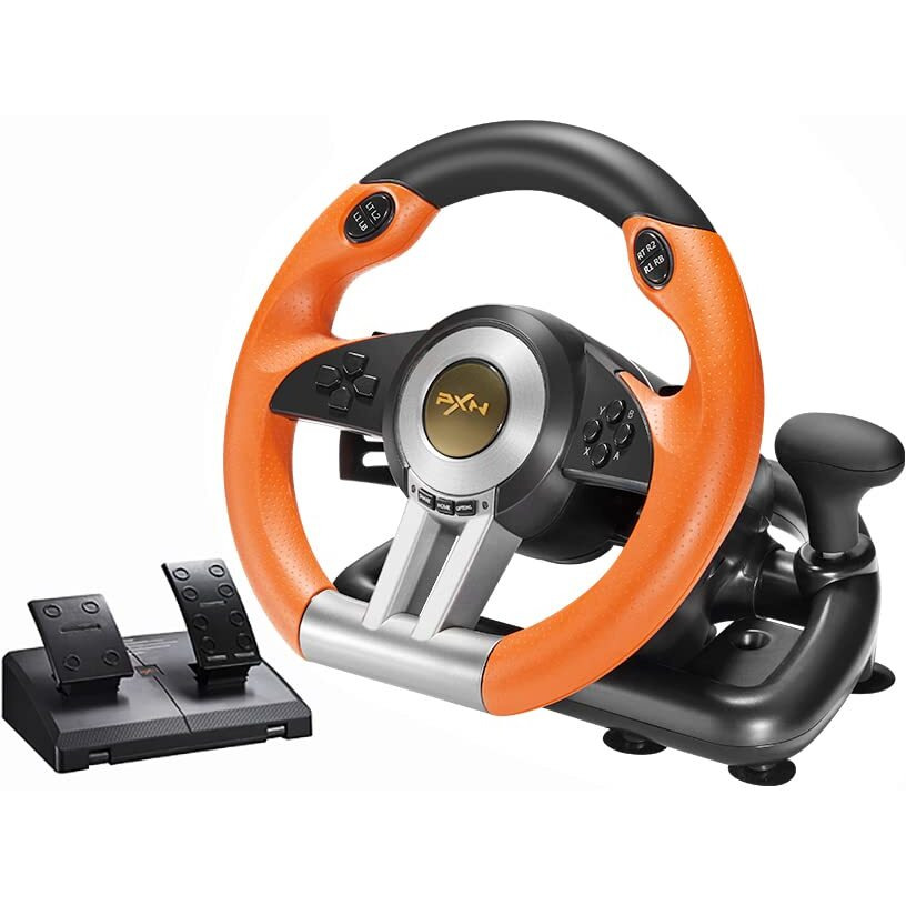 Pxn Pc Racing Wheel, V3Ii 180 Degree Universal Usb Car Sim Race Steering Wheel With Pedals For Ps3, Ps4, Xbox One, Xbox Series X/S, Nintendo Switch (Orange)
