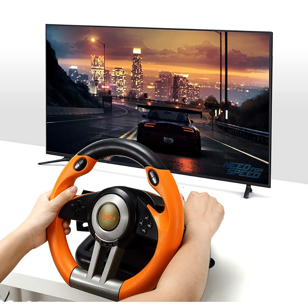 Pxn Pc Racing Wheel, V3Ii 180 Degree Universal Usb Car Sim Race Steering Wheel With Pedals For Ps3, Ps4, Xbox One, Xbox Series X/S, Nintendo Switch (Orange)