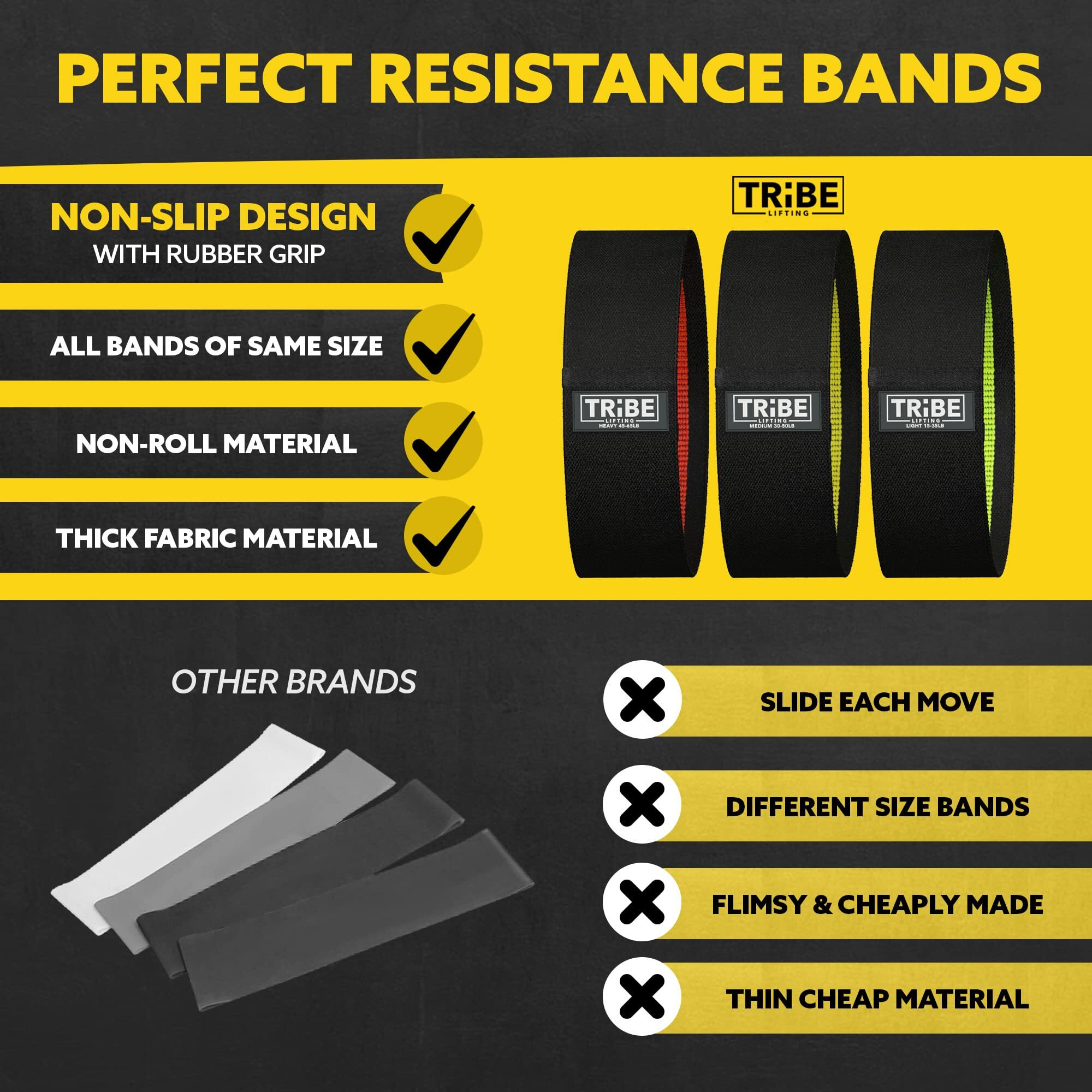 Fabric Resistance Bands For Legs - Workout Bands Resistance Bands For Men And Women - Booty Bands For Working Out - Exercise Bands Resistance Bands Set - Elastic Bands For Exercise (Black)