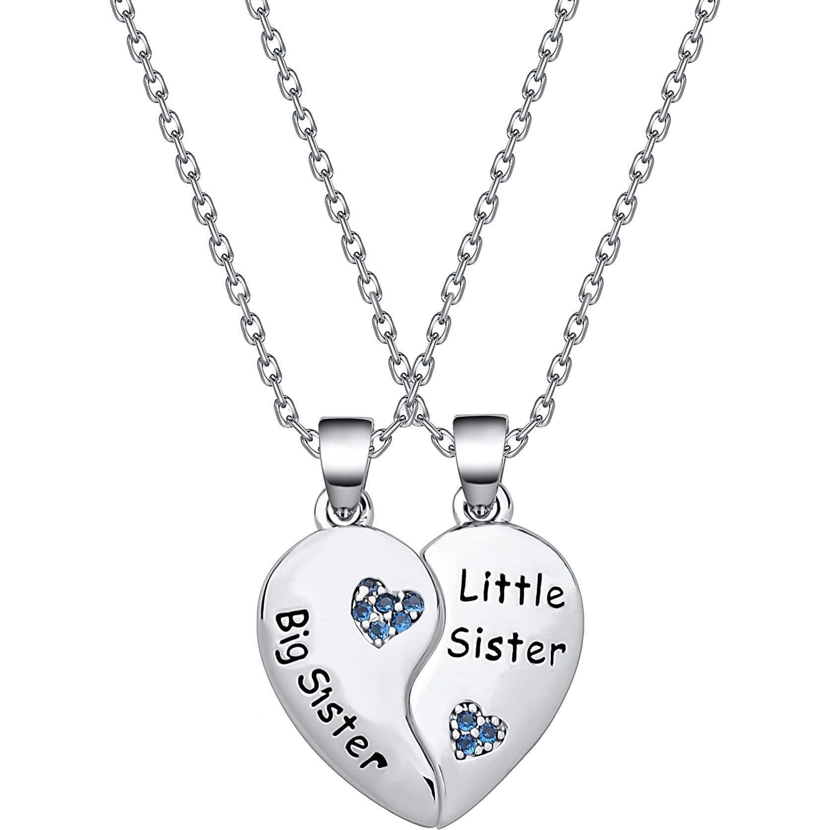 Bauna Matching Big Sis Little Sis Heart Necklace Set Sister Necklace For 2 Gift For Sister Family Best Friends (Sister Necklace Set)
