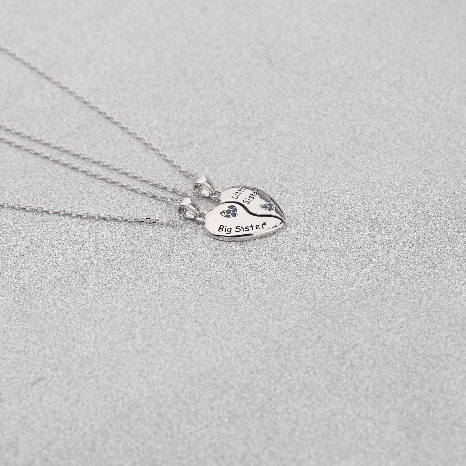 Bauna Matching Big Sis Little Sis Heart Necklace Set Sister Necklace For 2 Gift For Sister Family Best Friends (Sister Necklace Set)
