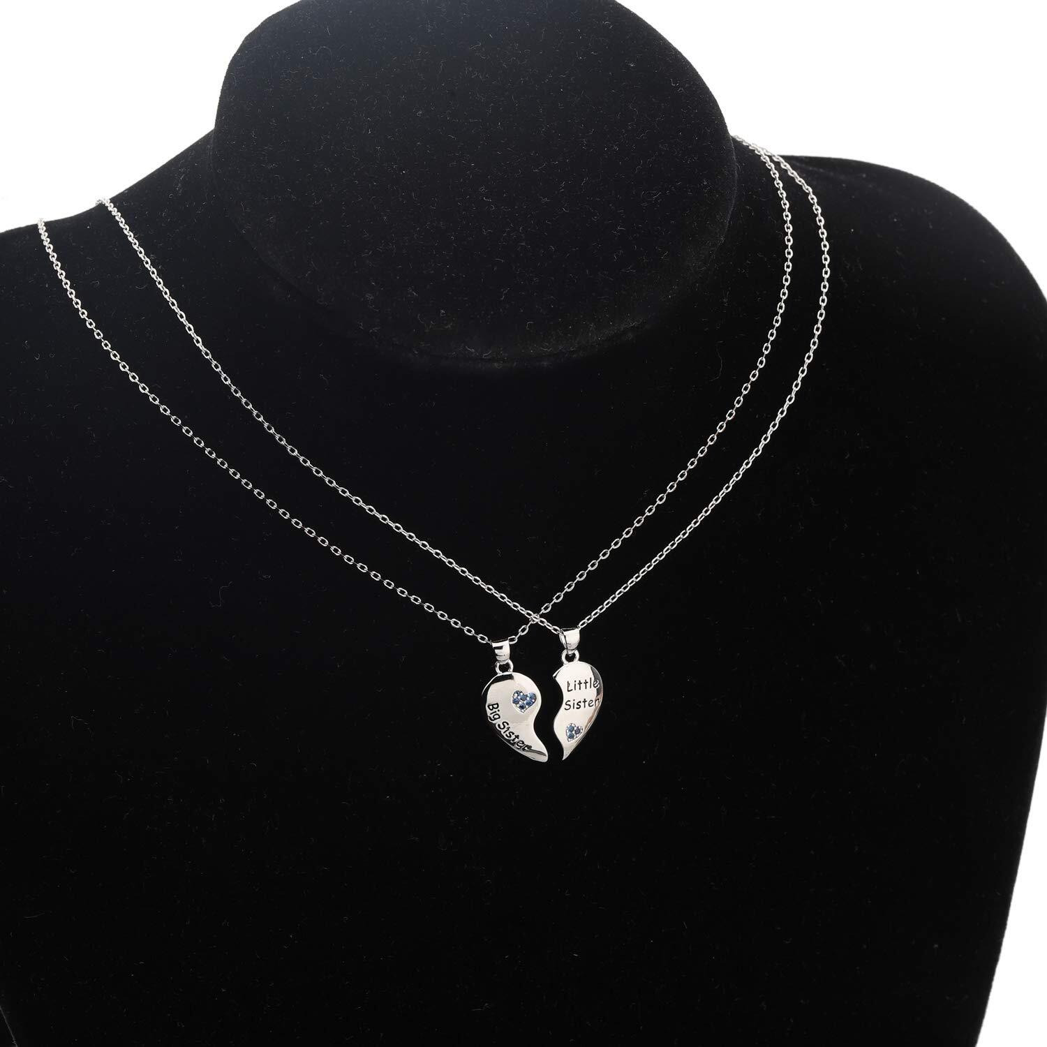 Bauna Matching Big Sis Little Sis Heart Necklace Set Sister Necklace For 2 Gift For Sister Family Best Friends (Sister Necklace Set)