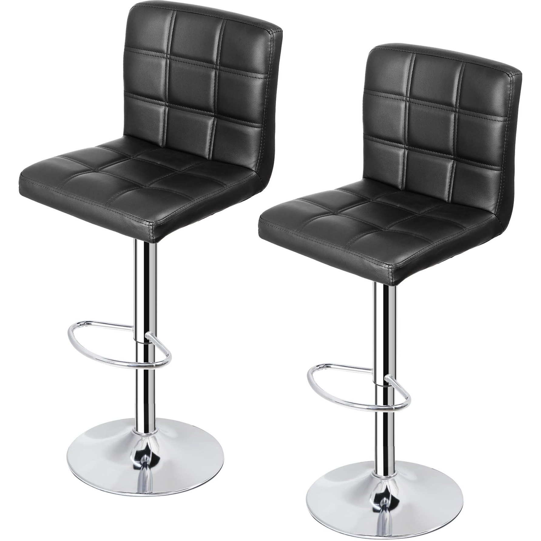 Zenstyle Counter Height Bar Stools Set Of 2 Adjustable Swivel Bar Stool Pu Leather Bar Chairs For Kitchen Stool Hydraulic Dining Room Chairs (Black)