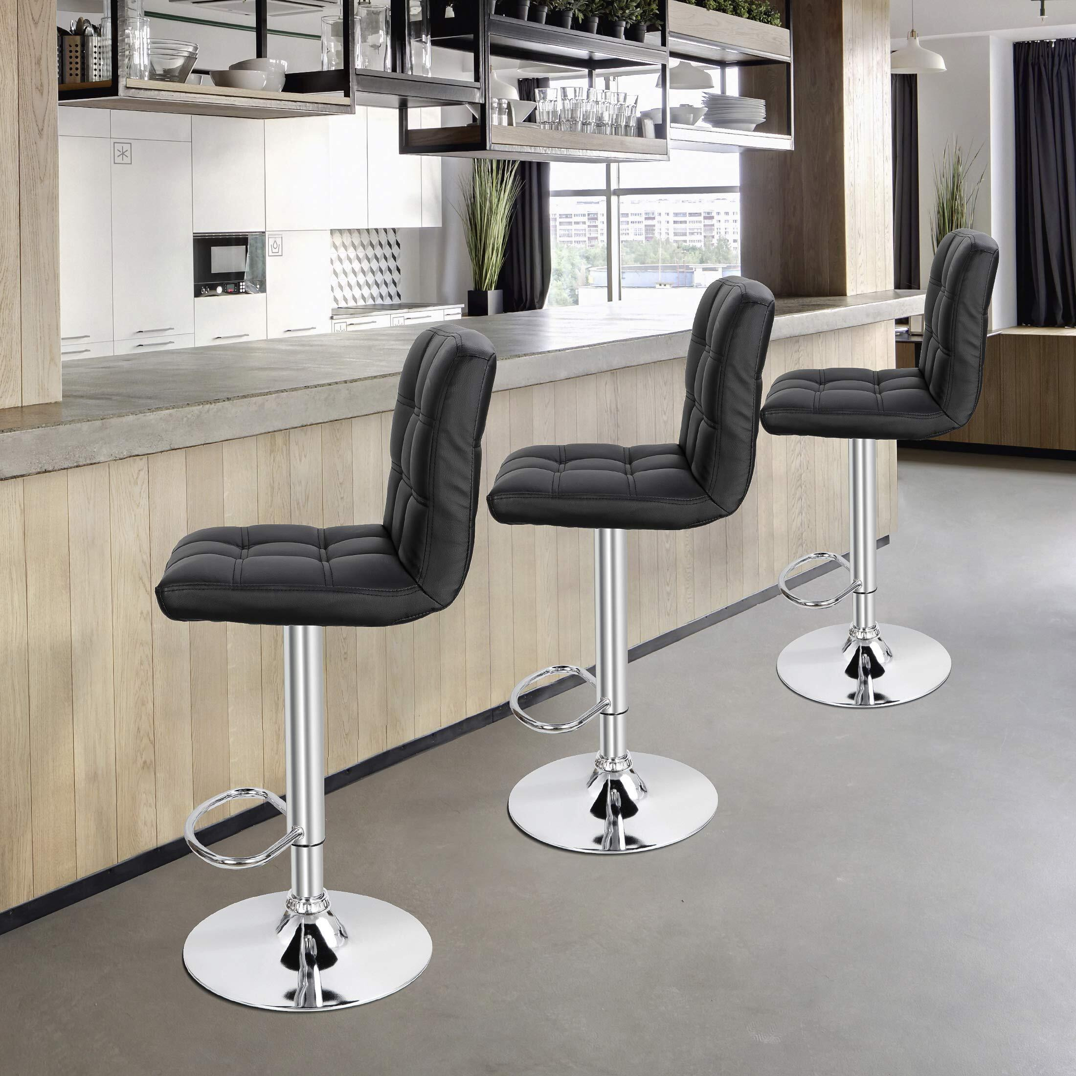 Zenstyle Counter Height Bar Stools Set Of 2 Adjustable Swivel Bar Stool Pu Leather Bar Chairs For Kitchen Stool Hydraulic Dining Room Chairs (Black)