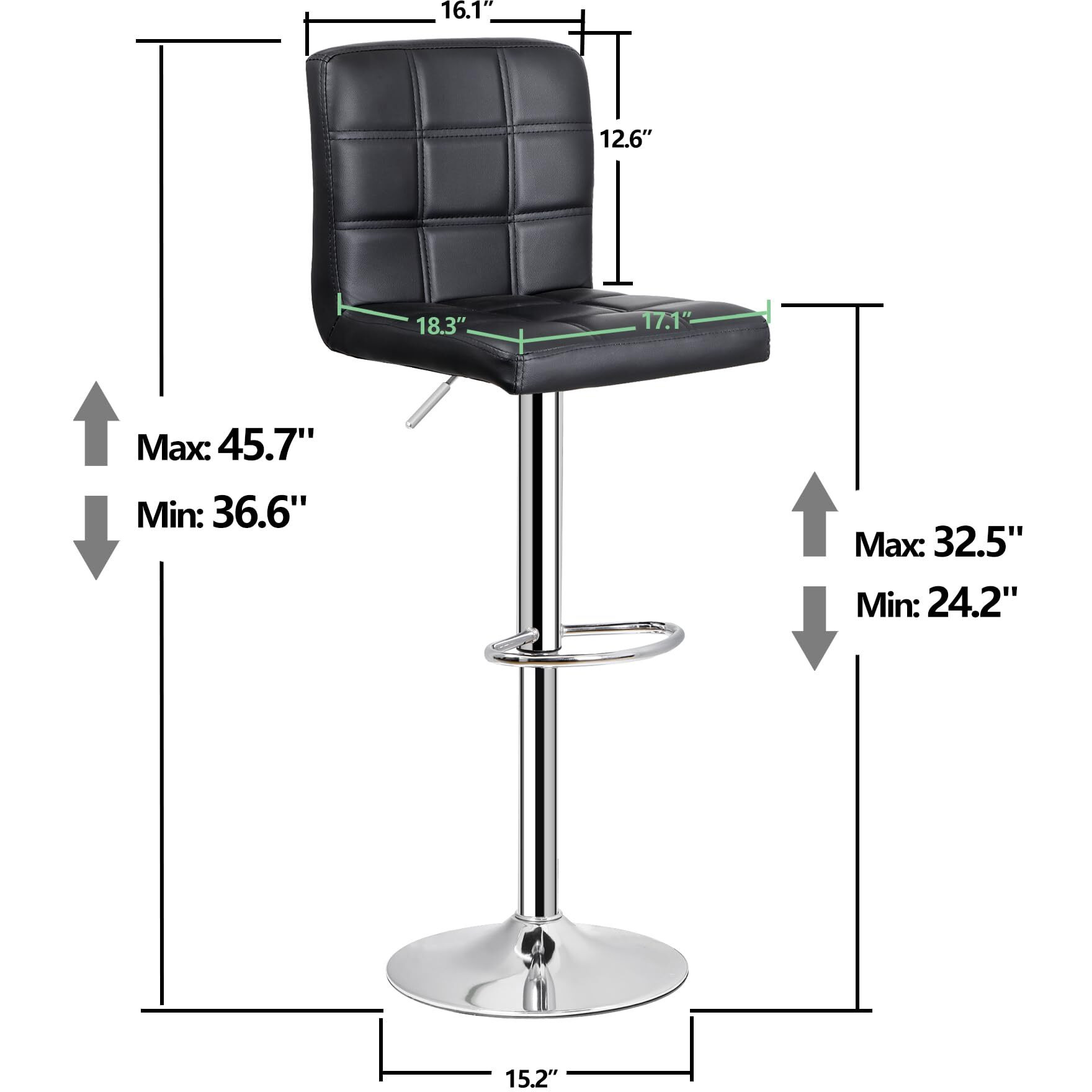 Zenstyle Counter Height Bar Stools Set Of 2 Adjustable Swivel Bar Stool Pu Leather Bar Chairs For Kitchen Stool Hydraulic Dining Room Chairs (Black)