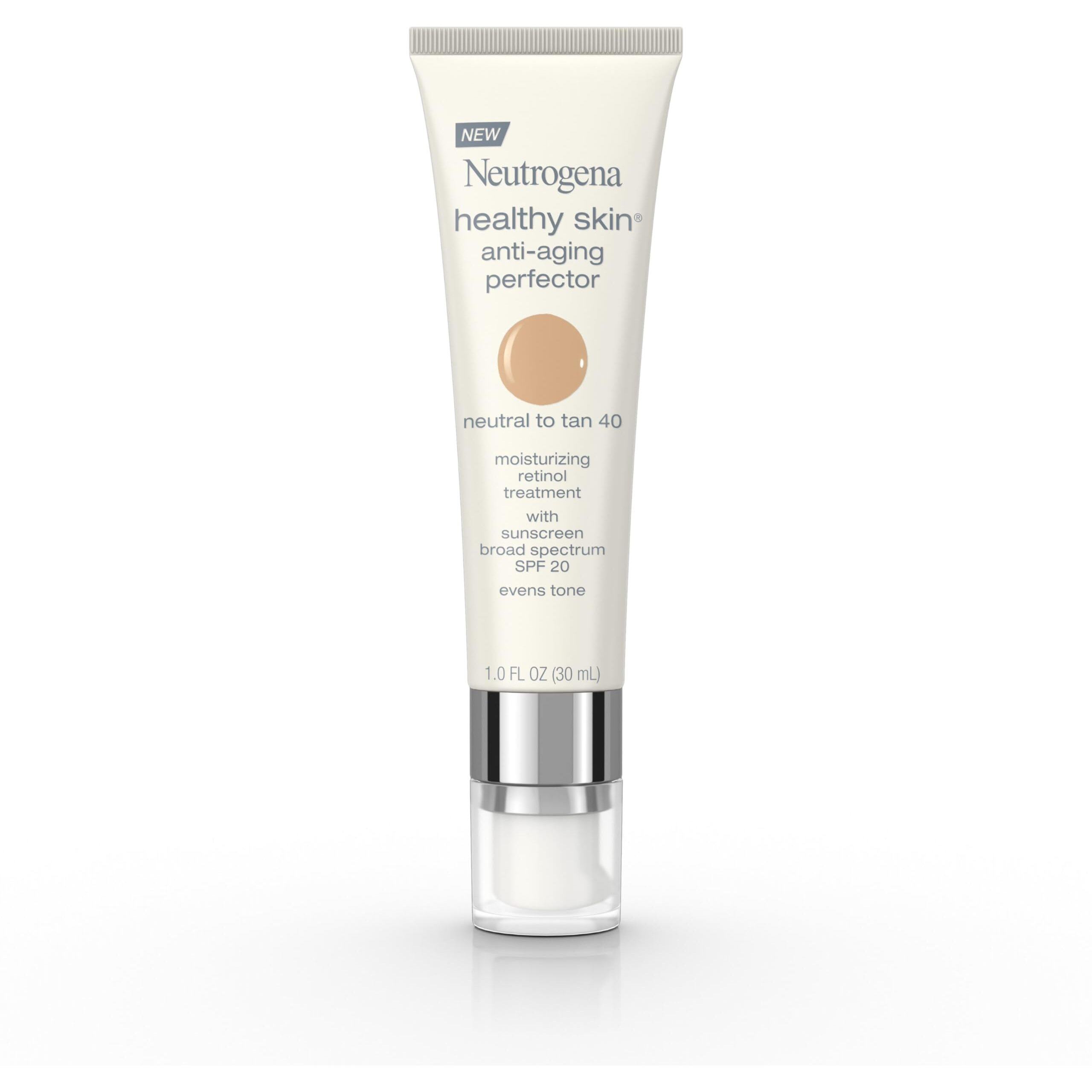Neutrogena Retinol Treatment And Tinted Facial Moisturizer, Healthy Skin Anti-Aging Perfector With Broad Spectrum Spf 20 Sunscreen With Titanium Dioxide, 40 Neutral To Tan, 1 Fl. Oz