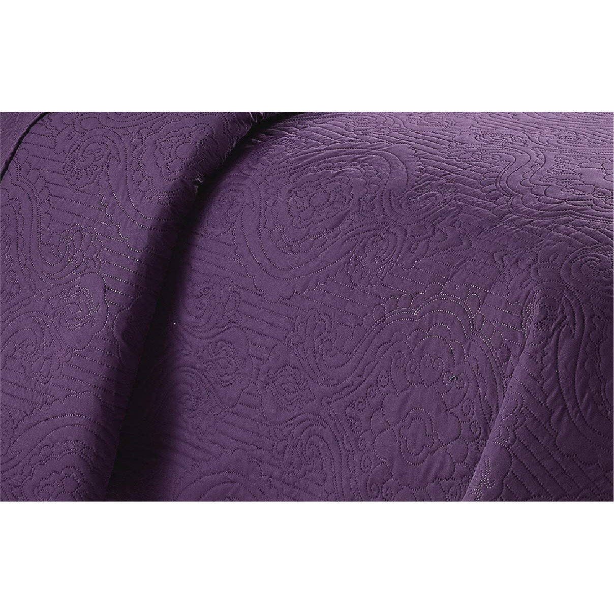 Home Collection 3Pc King/Cal King Over Size Luxury Embossed Bedspread Set Light Weight Solid Dark Purple New