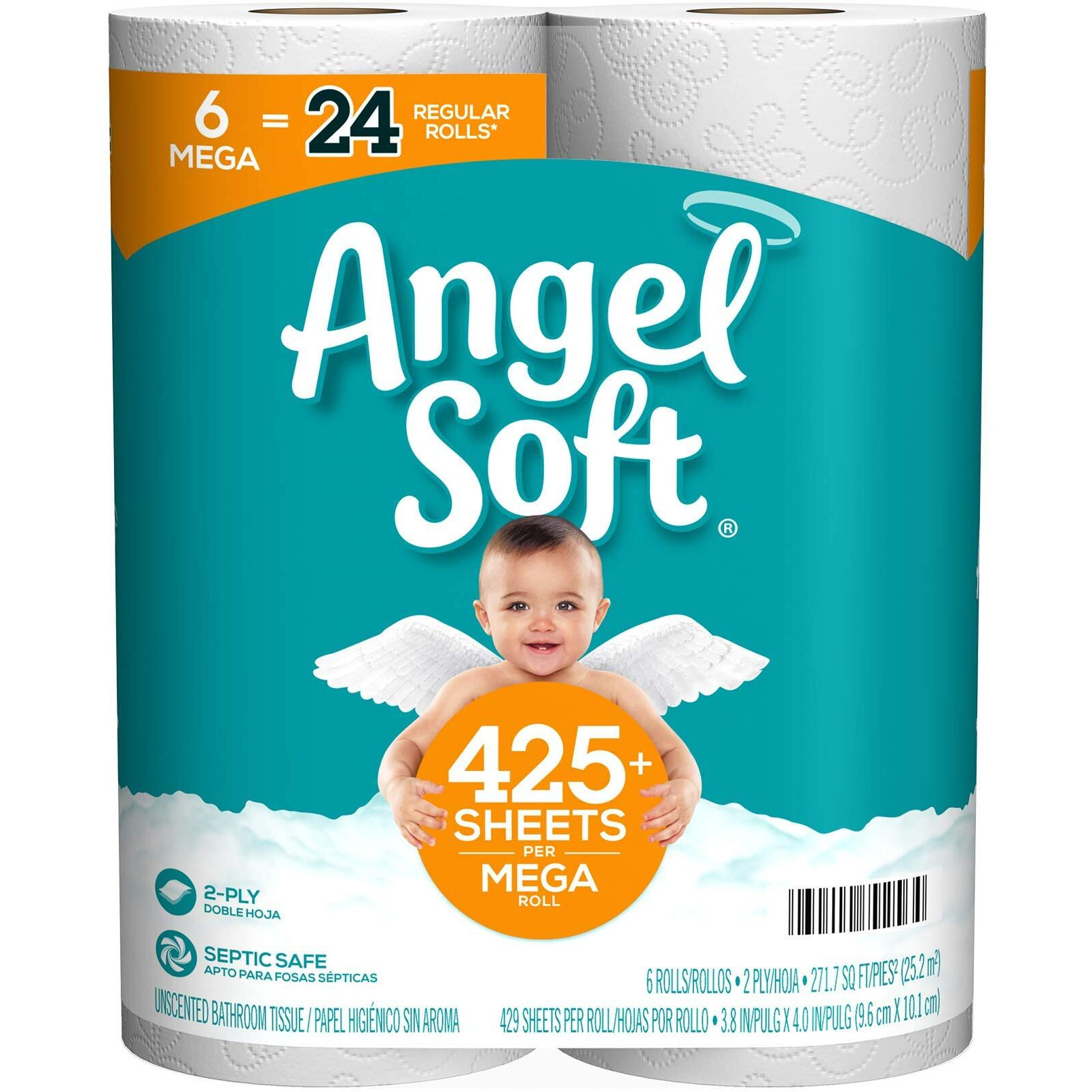 Angel Soft, Toilet Paper, Mega Rolls, 6 Count Of 429 2-Ply Sheets Per Roll