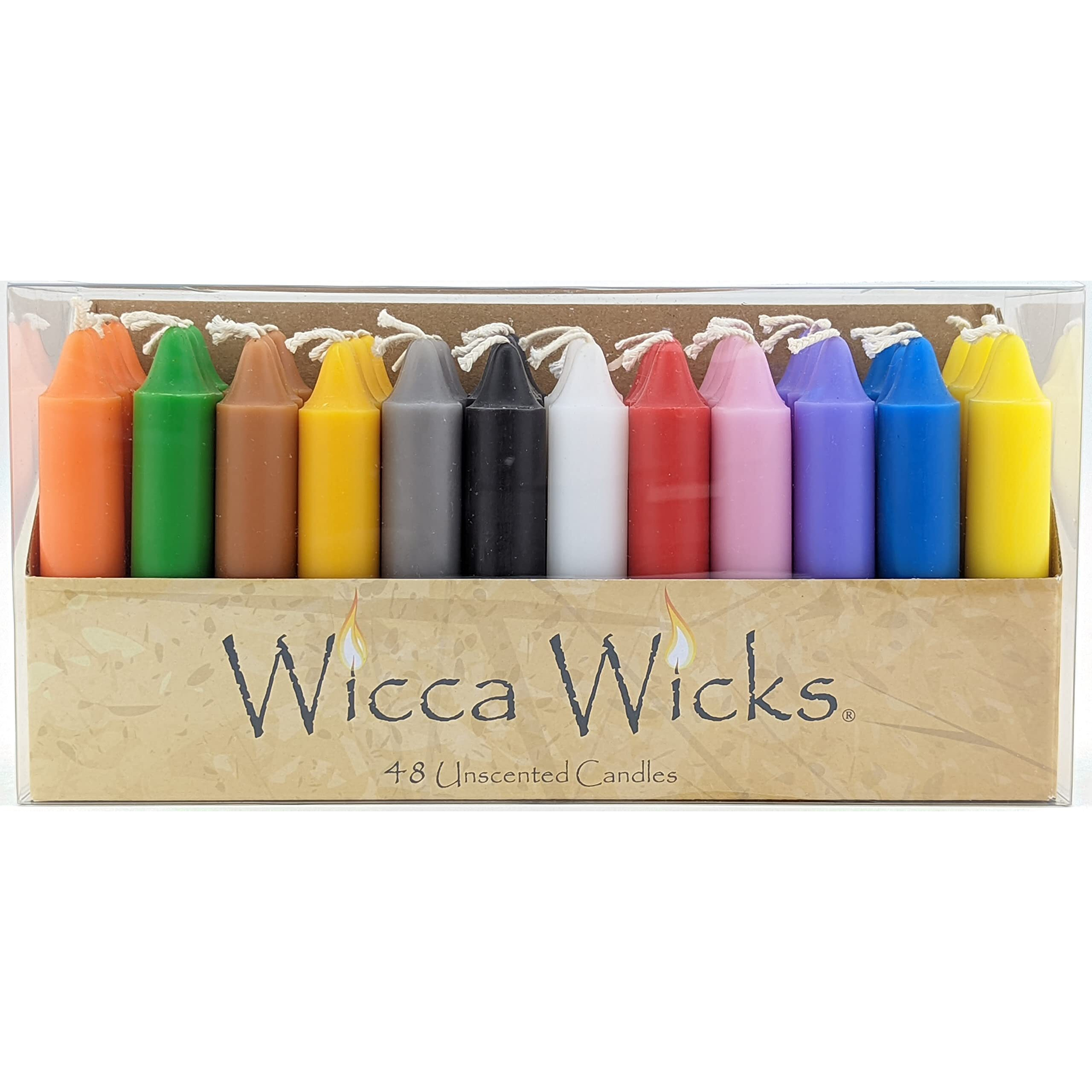 Wicca Wicks - Box Of 48 Colored Candles | 4 Inches Tall & 3/4 Inch Diameter | Witchcraft Supplies For Your Personal Wiccan Altar, Spells, Charms & Intentions | Witchy Room Decor | Taper Candlesticks