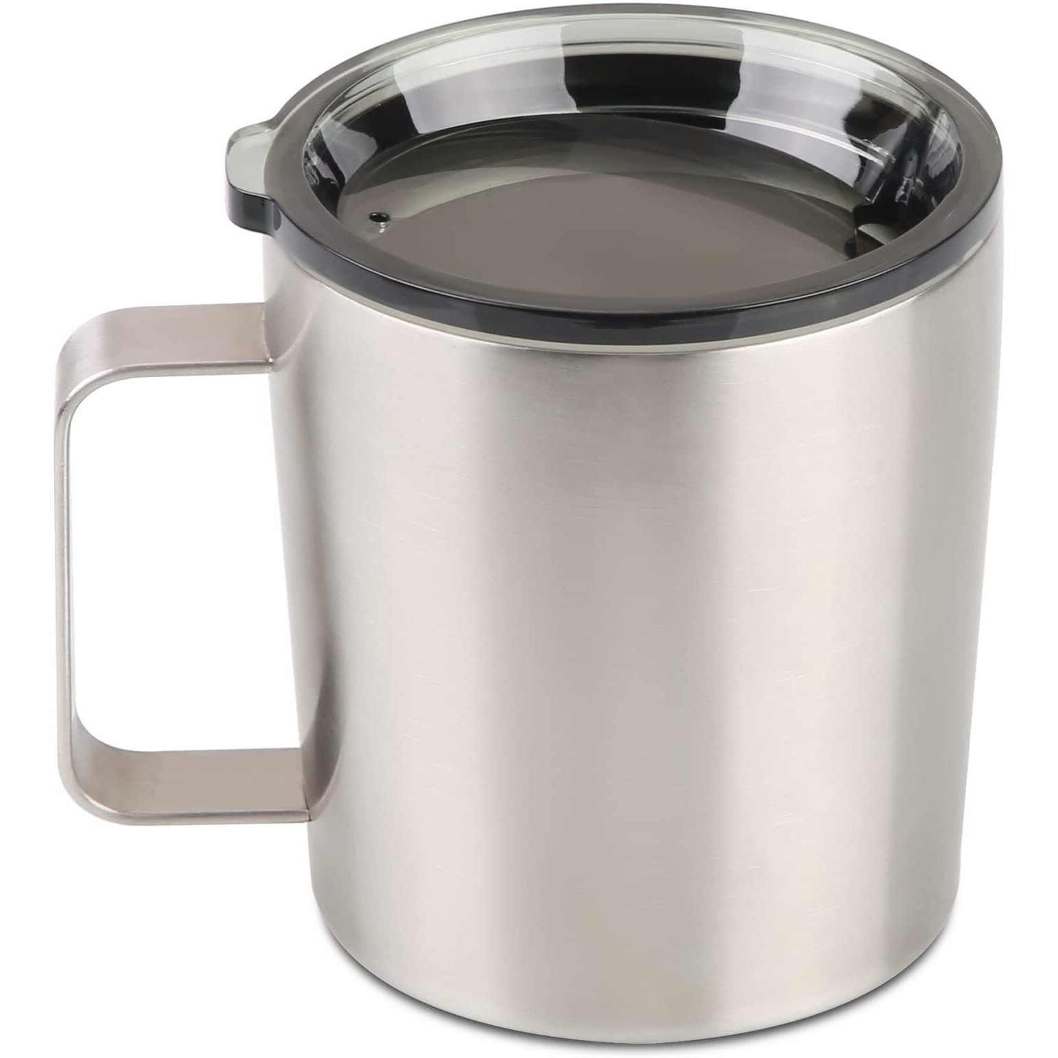 12 Oz Insulated Coffee Mug With Lid, Stainless Steel, Double Wall Vacuum Insulated Travel Mug Coffee Cup With Handle, Stainless Steel/Silver (803-019)