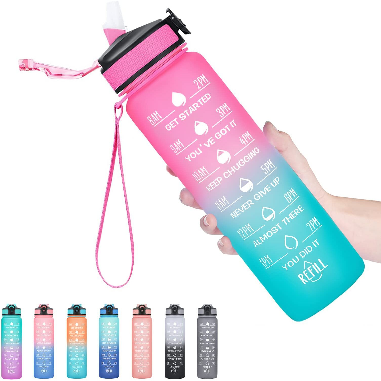 Hyeta 32 Oz Water Bottles With Times To Drink And Straw, Motivational Water Bottle With Time Marker, Leakproof, Drinking Sports Water Bottle For Fitness, Gym And Outdoor