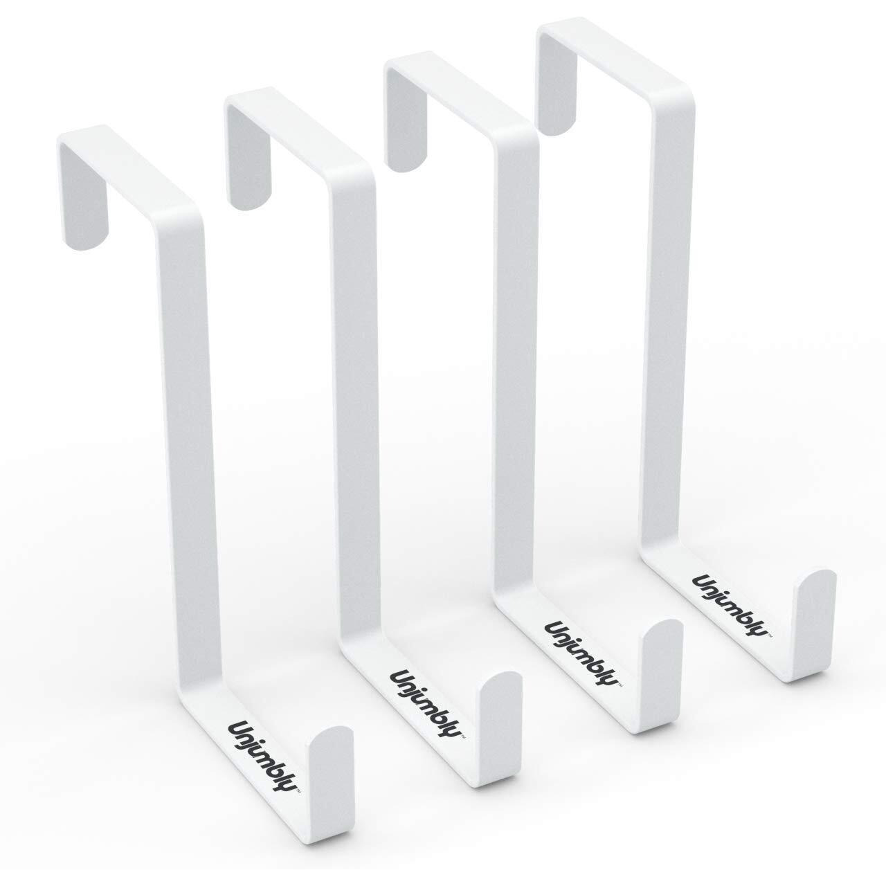 Unjumbly 4 Pack Over The Door Hooks - Fitting Door Width Between 1 3/8"" And 1 3/4"", Reversible Door Hangers For Hanging Clothes, Towels, Coats And More (White)