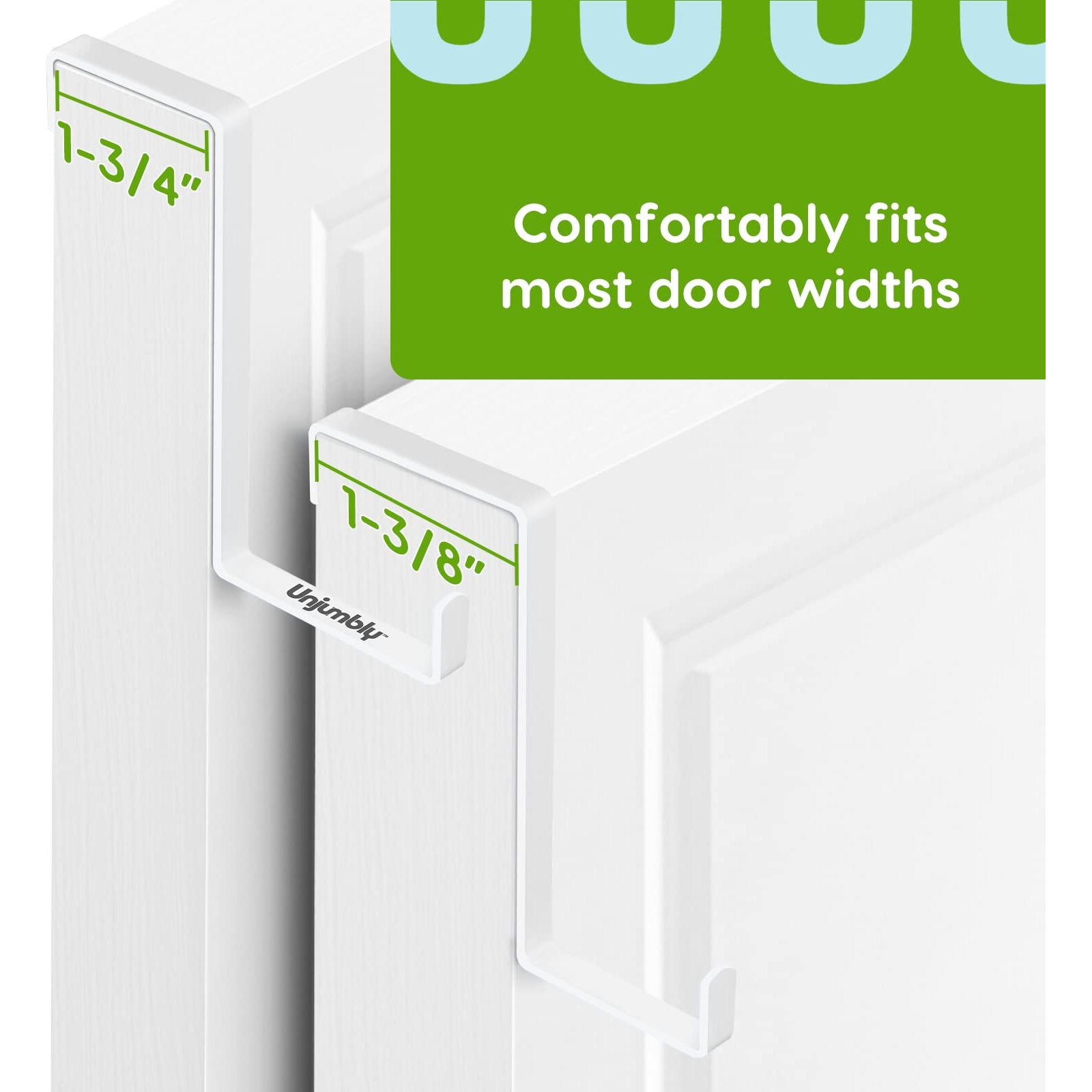 Unjumbly 4 Pack Over The Door Hooks - Fitting Door Width Between 1 3/8"" And 1 3/4"", Reversible Door Hangers For Hanging Clothes, Towels, Coats And More (White)