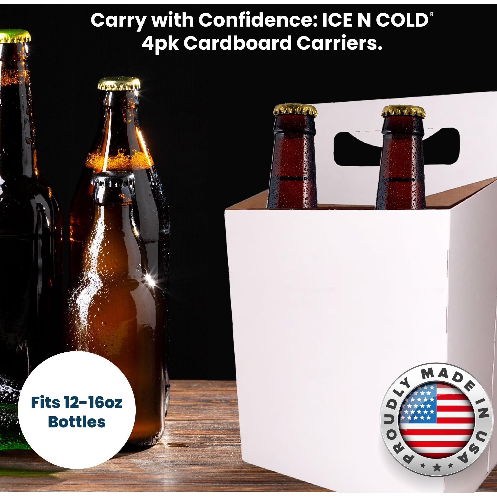 Ice N Cold 4Pk Cardboard Carrier (White, 50Ct) | Holds 4Pk 12Oz Bottles | Fast Same Day Shipping