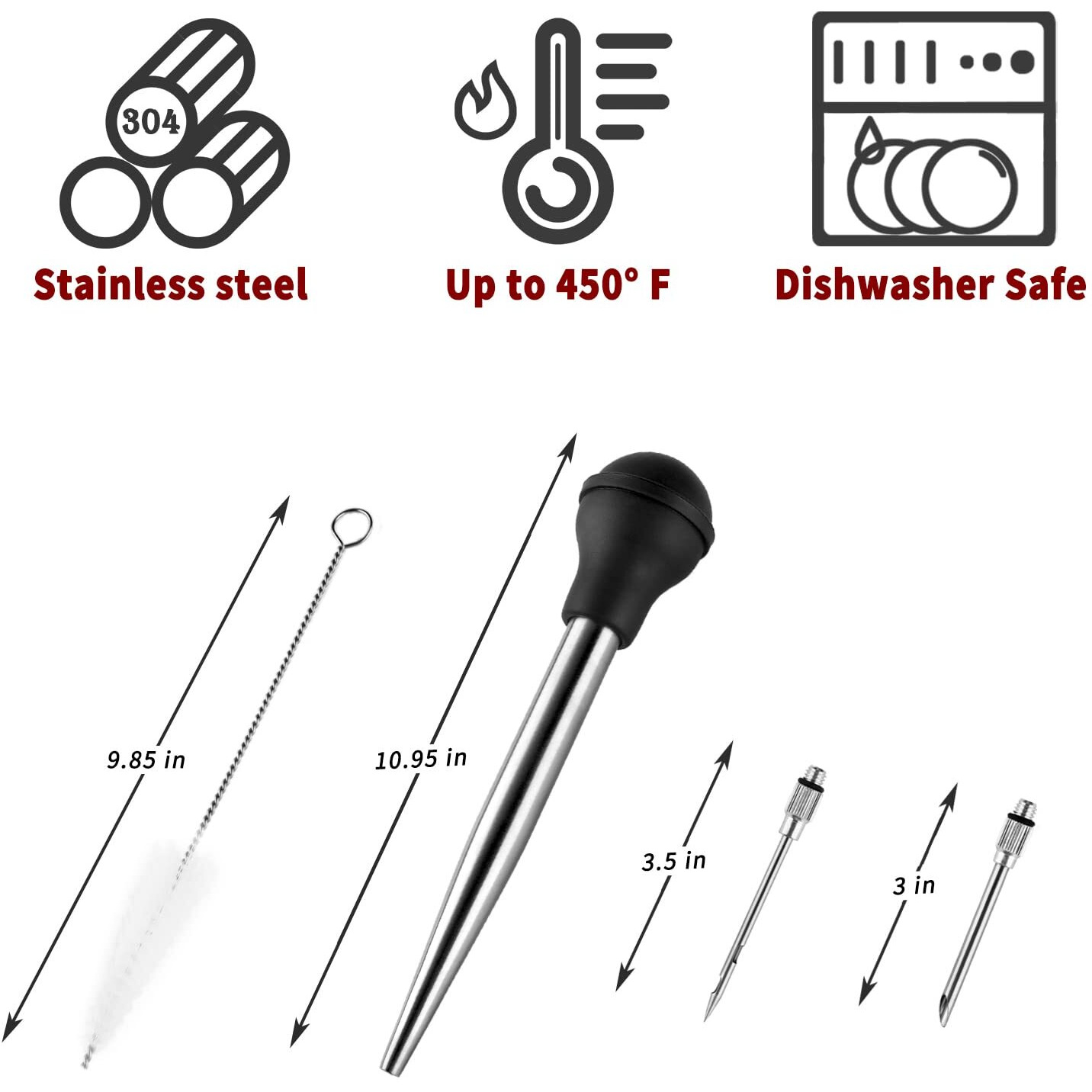 Jy Cookment Stainless Steel Turkey Baster Baster Syringe For Cooking Meat Injector Set With 2 Marinade Needles 1 Cleaning Brush For Home Baking Kitchen Tool