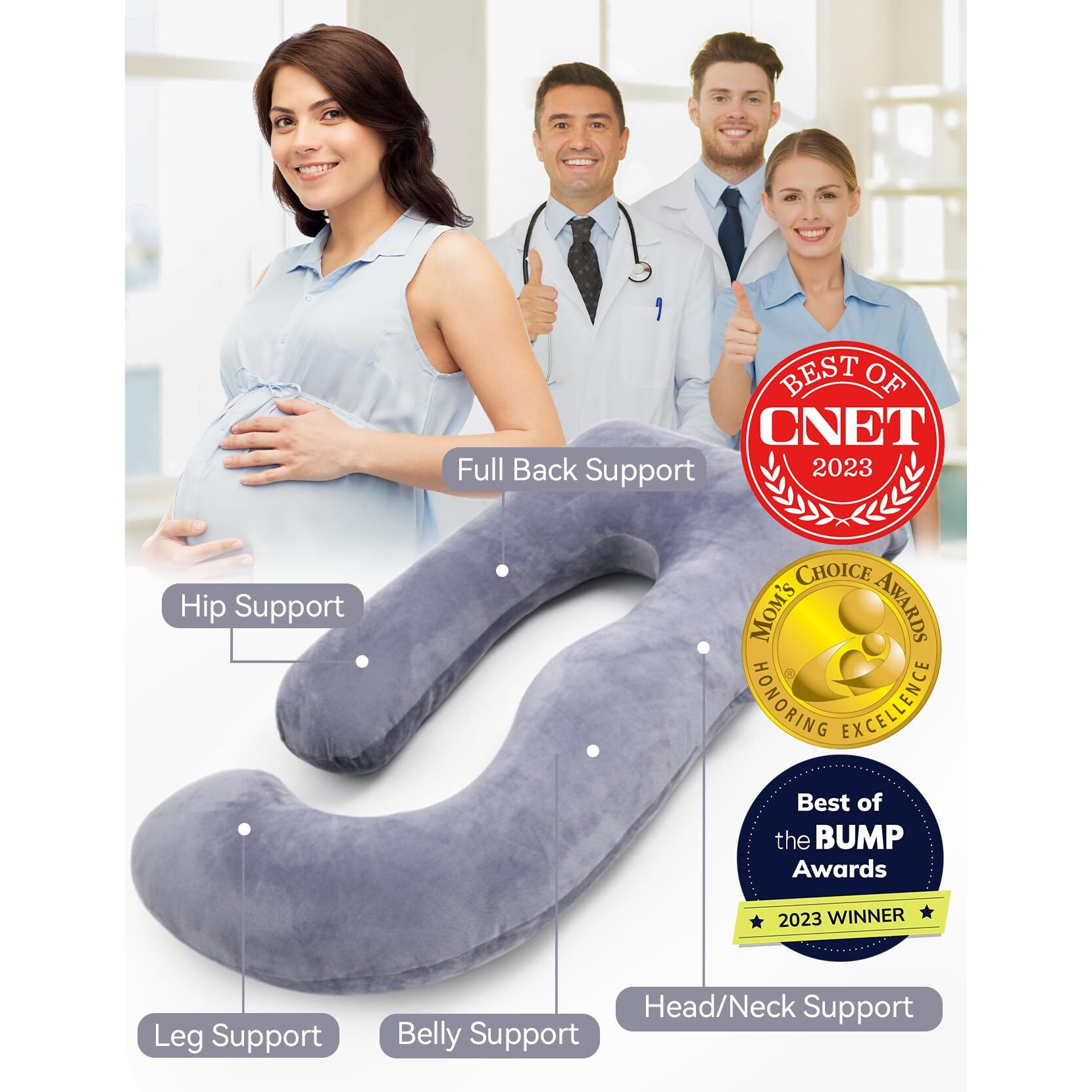 Momcozy Pregnancy Pillows For Sleeping, U Shaped Full Body Maternity Pillow With Removable Cover - Support For Back, Legs, Belly, Hips For Pregnant Women, 57 Inch Pregnancy Pillow For Women, Grey